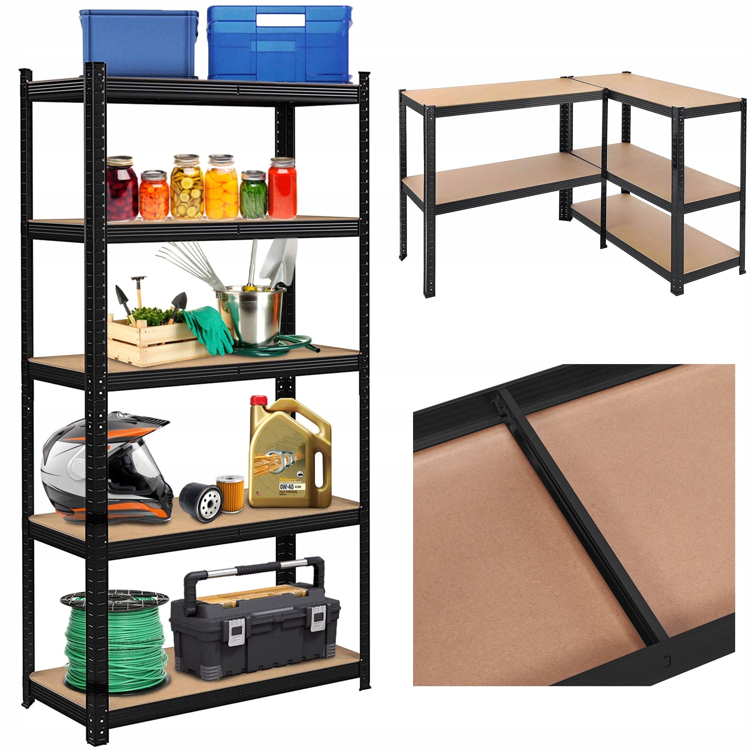 STORAGE RACK METAL GARAGE BLACK 2in1 PANTRY BASEMENT GARAGE 180cm