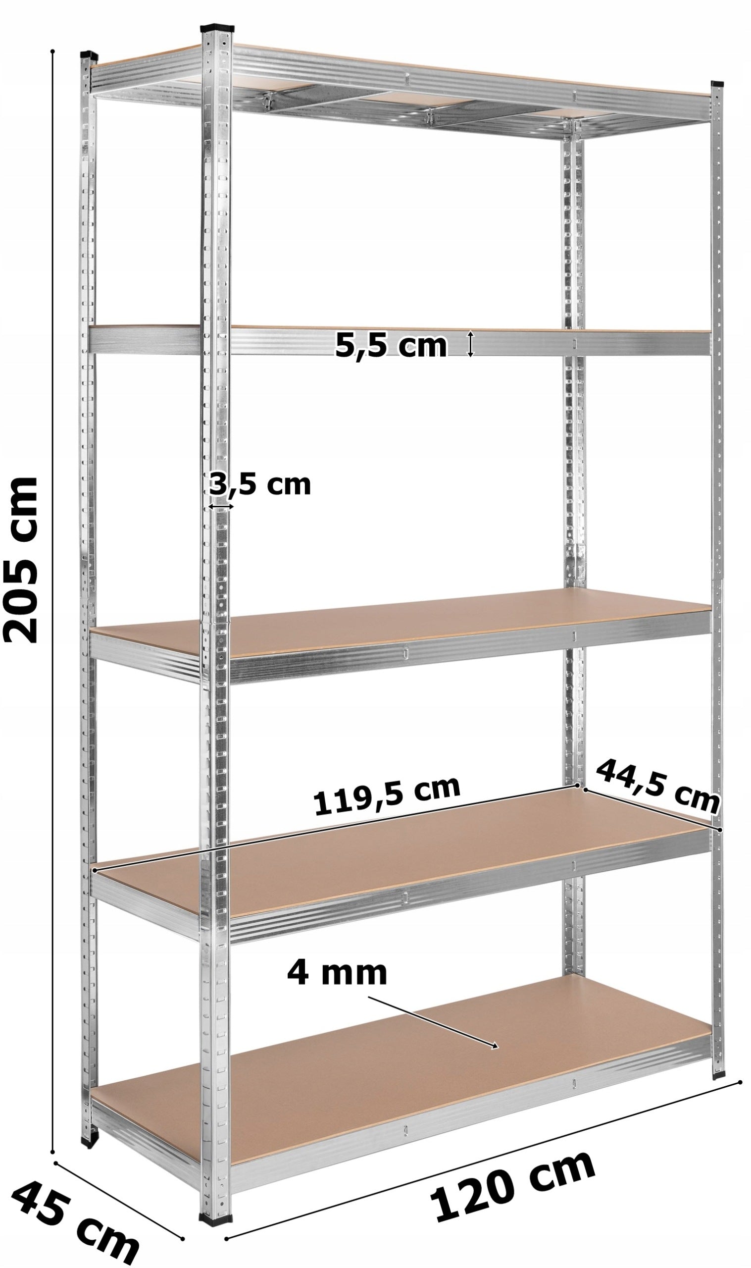 STORAGE RACK METAL GARAGE OFFICE GALVANIZED SHELVES MDF 205x120 1000 kg Manufacturer code 5905523065640