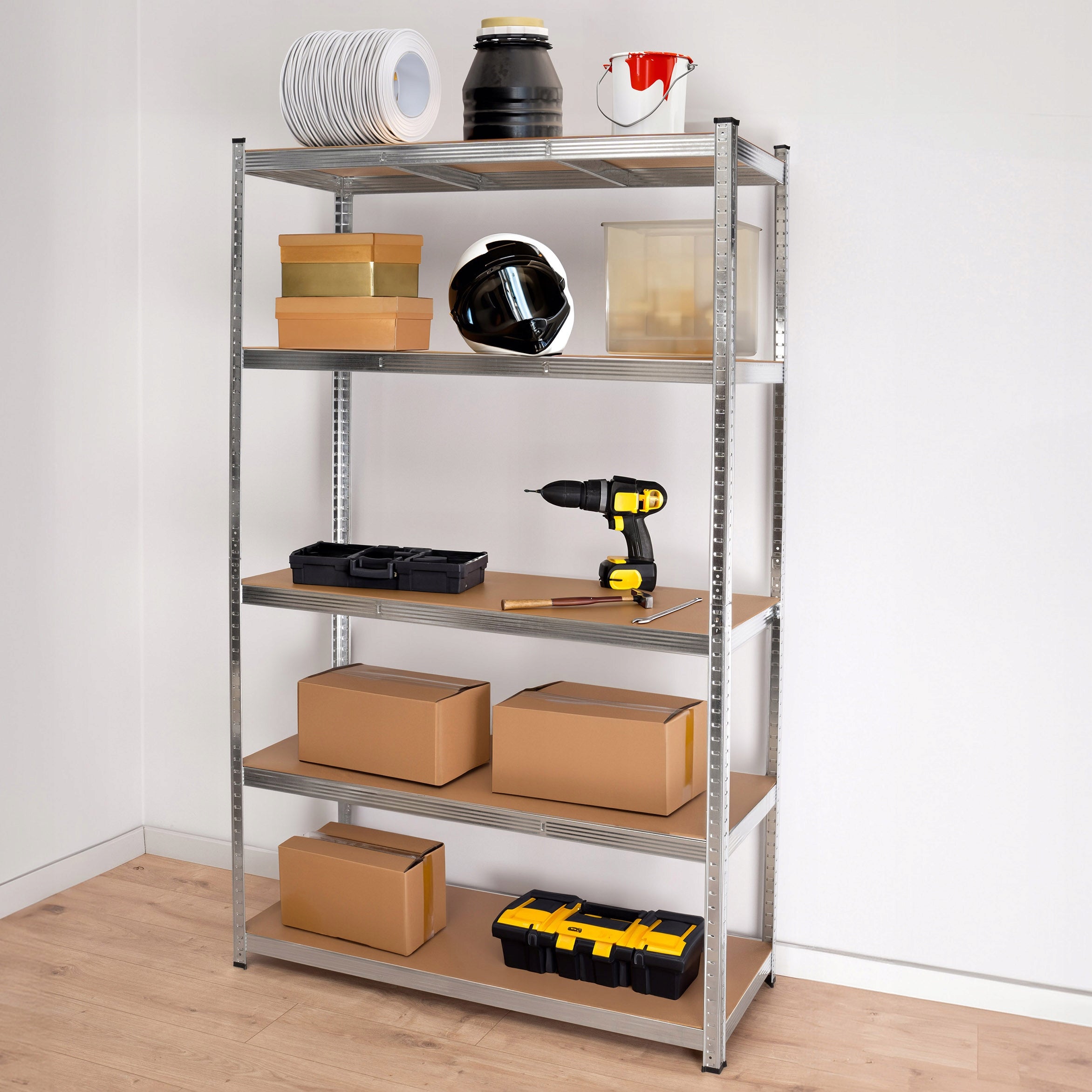 STORAGE RACK METAL GARAGE OFFICE GALVANIZED SHELVES MDF 205x120 1000 kg Packaging status original