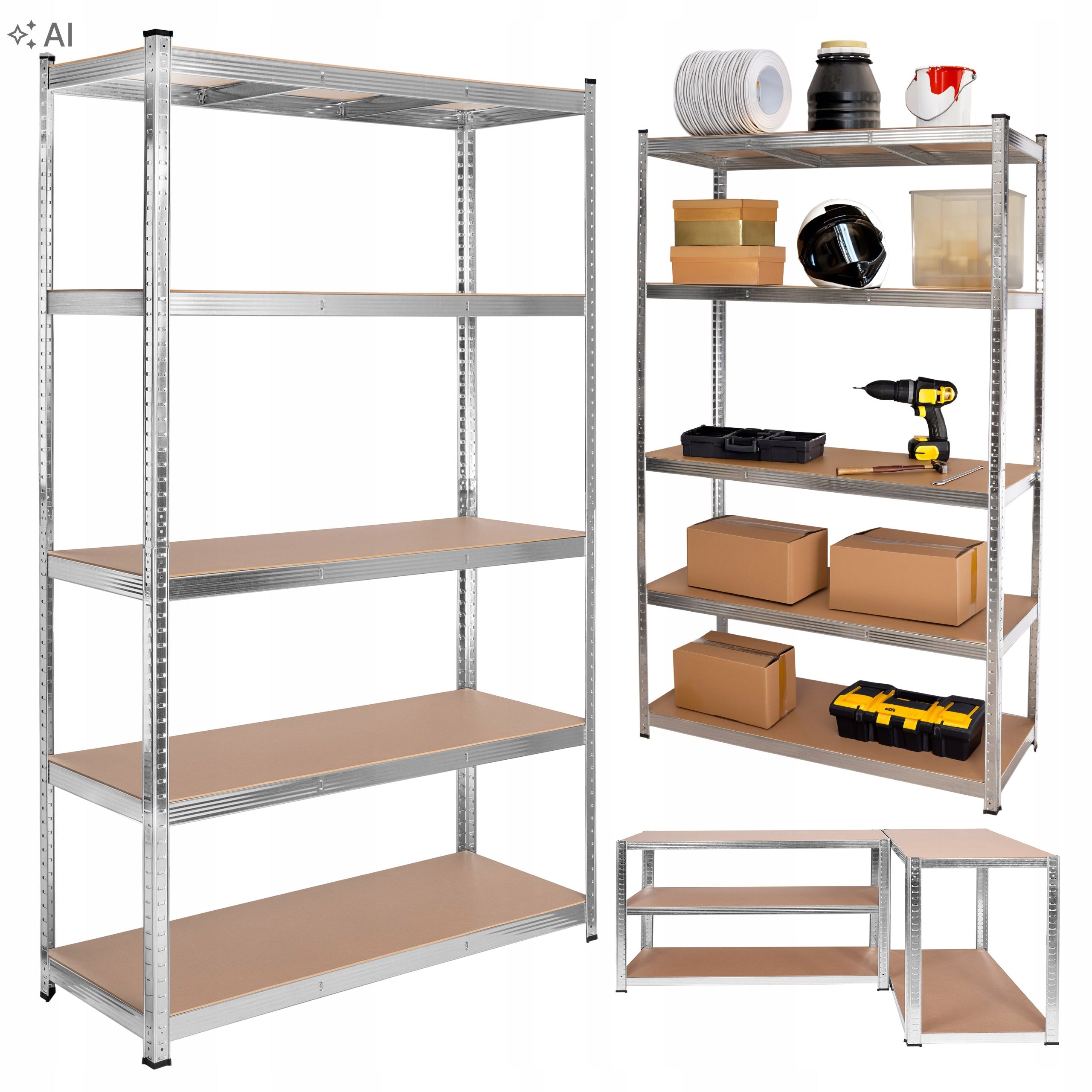 STORAGE RACK METAL GARAGE OFFICE GALVANIZED SHELVES MDF 205x120 1000 kg