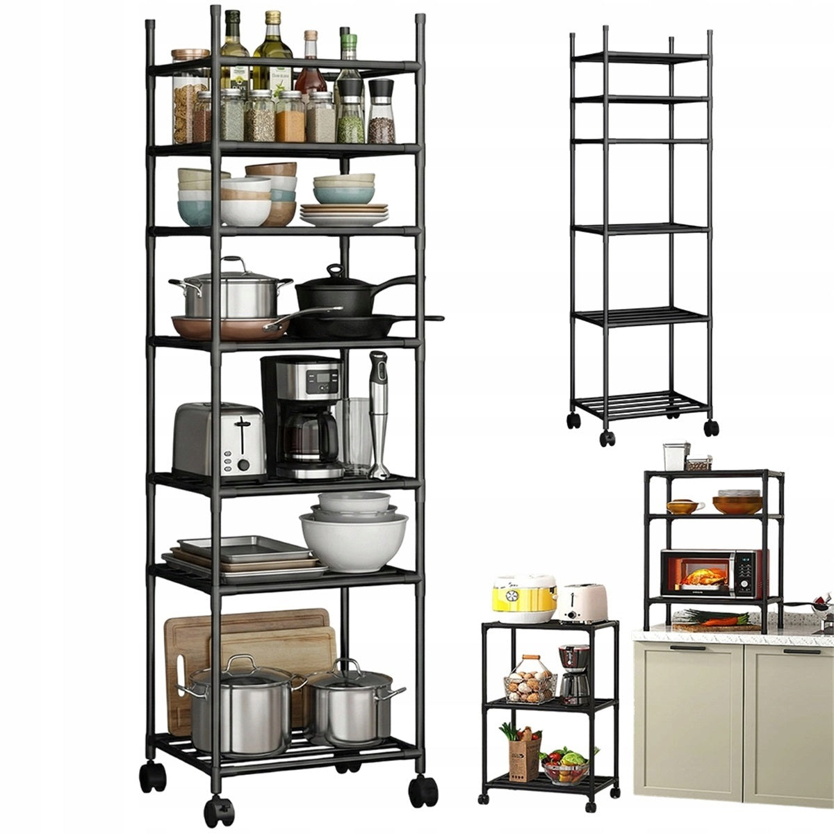 STORAGE TROLLEY 6 LEVELS WITH WHEELS FOR KITCHEN LIVING ROOM BLACK Furniture color black