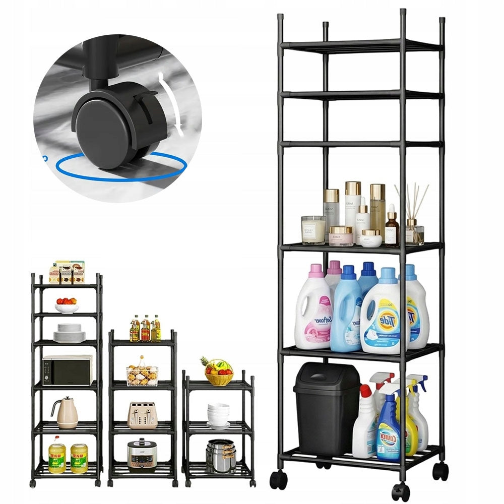 STORAGE TROLLEY 6 LEVELS WITH WHEELS FOR KITCHEN LIVING ROOM BLACK