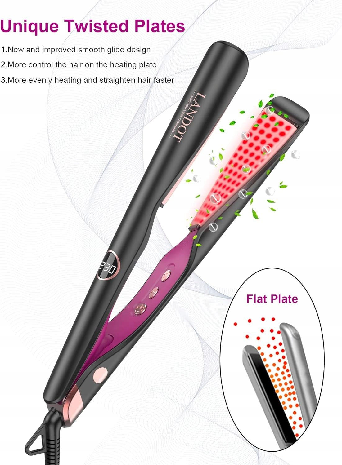 STRAIGHTENER AND CURLING IRON FOR HAIR 2in1 LANDOT TITANIUM TEMP REGULATION 120-230° Manufacturer code Prostownica Lokówka 2w1 LANDOT HS168