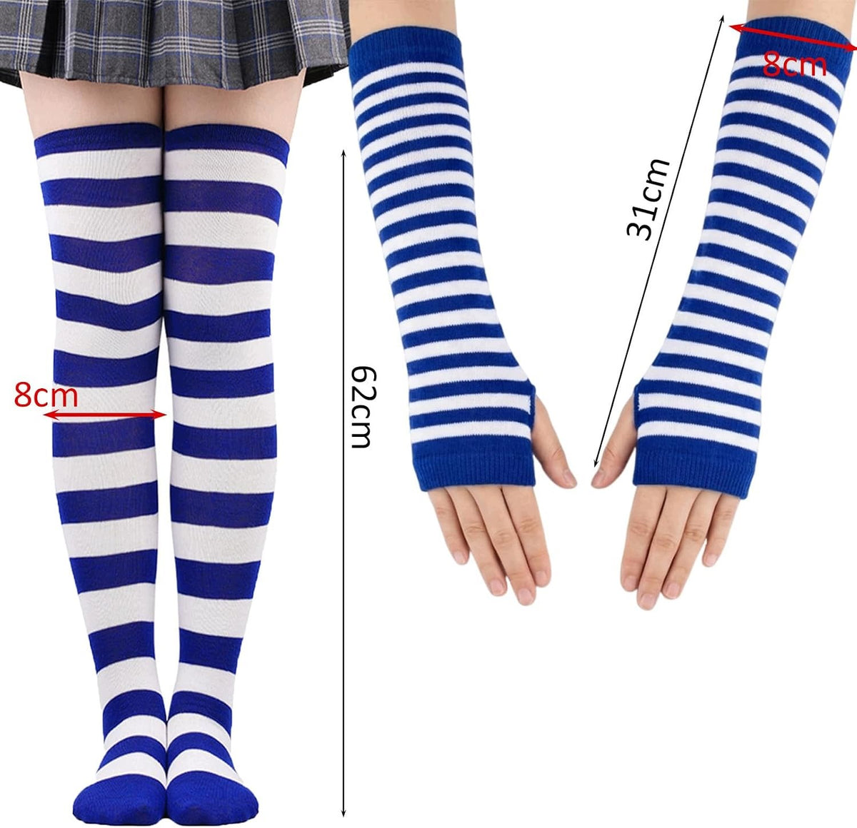 STRIPED UNIVERSAL KNEE-HIGH SOCKS WITH SOCKS AND GLOVES SET Brand no brand