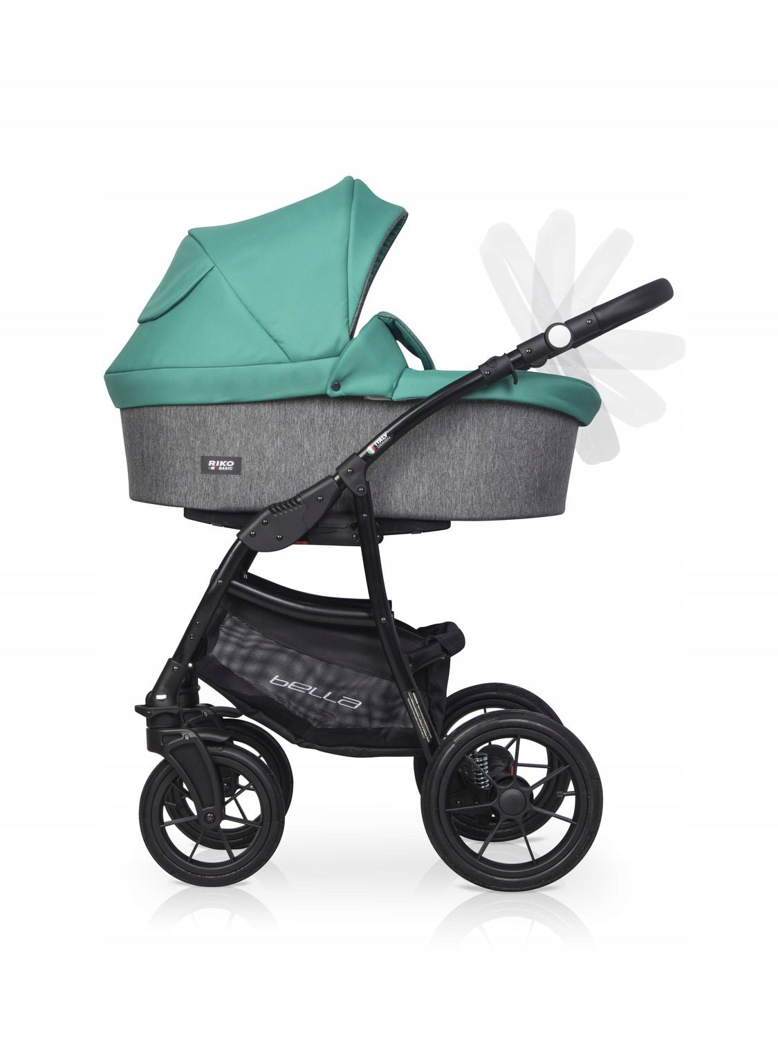 STROLLER 2IN1 CHILDREN BELLA RIKO BASIC PUMPED WHEELS WARMER BAG SET Color green