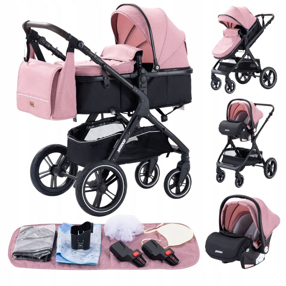 STROLLER 4IN1 BLACK PINK GONDOLA STROLLER SEAT AKCESORIA EQUIPMENT