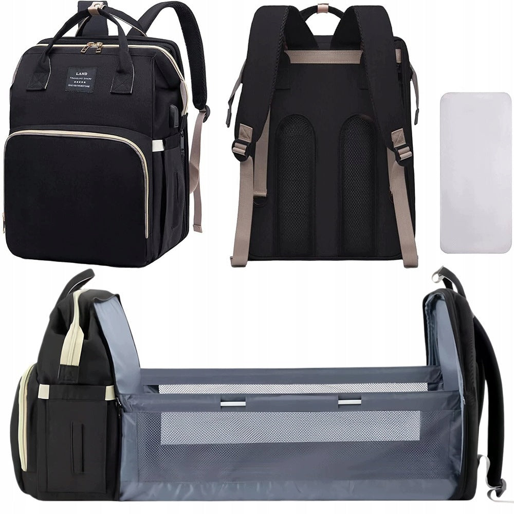 STROLLER BACKPACK WITH CHANGING TABLE BAG FOR MOM THERMO POCKET BLACK