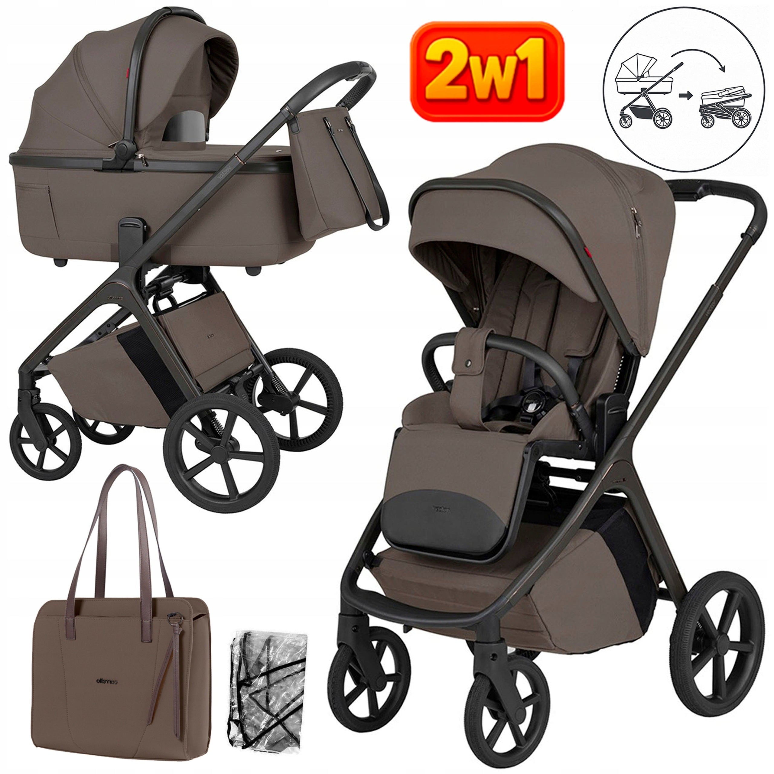 STROLLER + FOLDING GONDOLA 3in1 LARGE WHEELS SEAT FRONT REAR 0-22KG