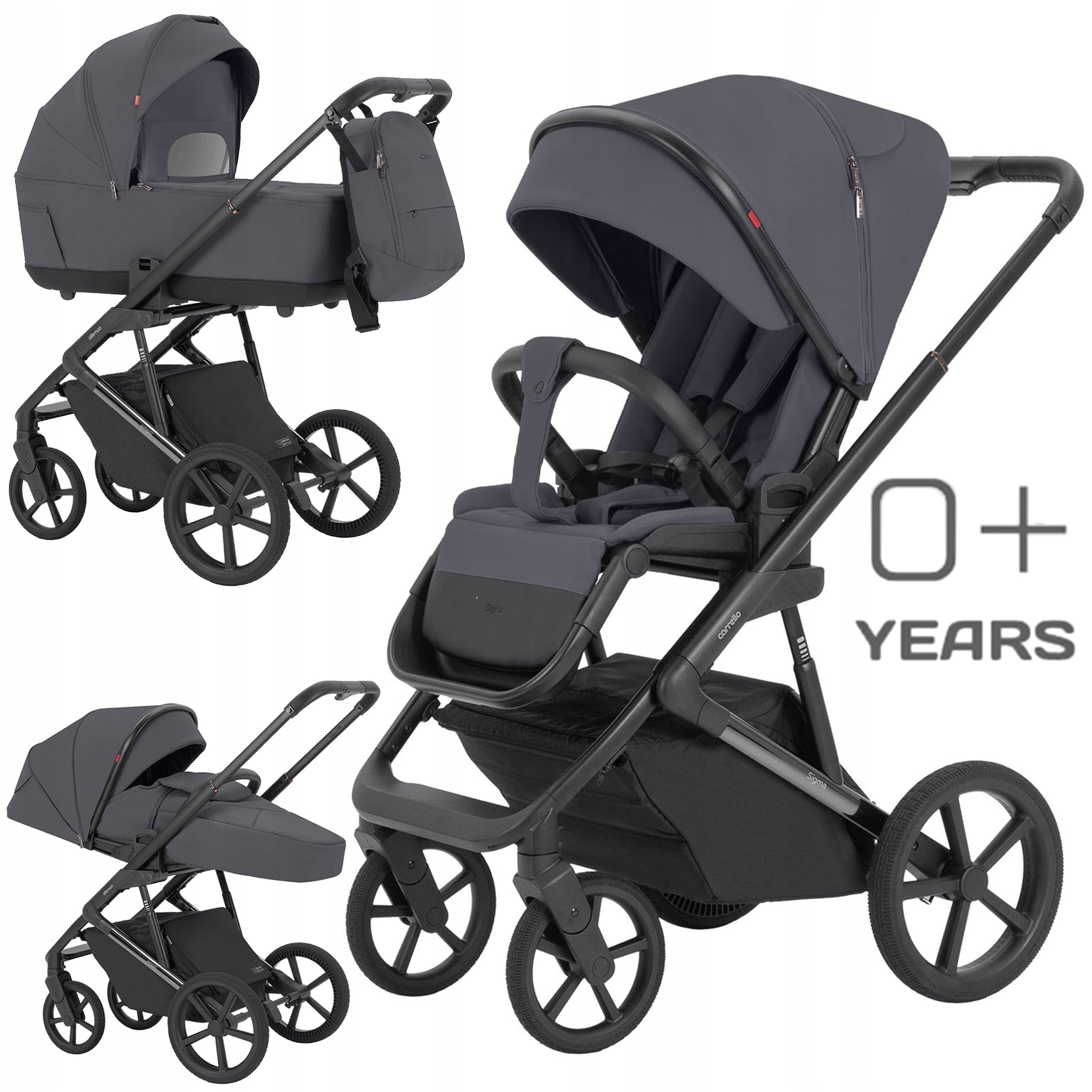 STROLLER + GONDOLA SET 3in1 LARGE WHEELS ADJUSTMENT 0-22 KG FRONT REAR