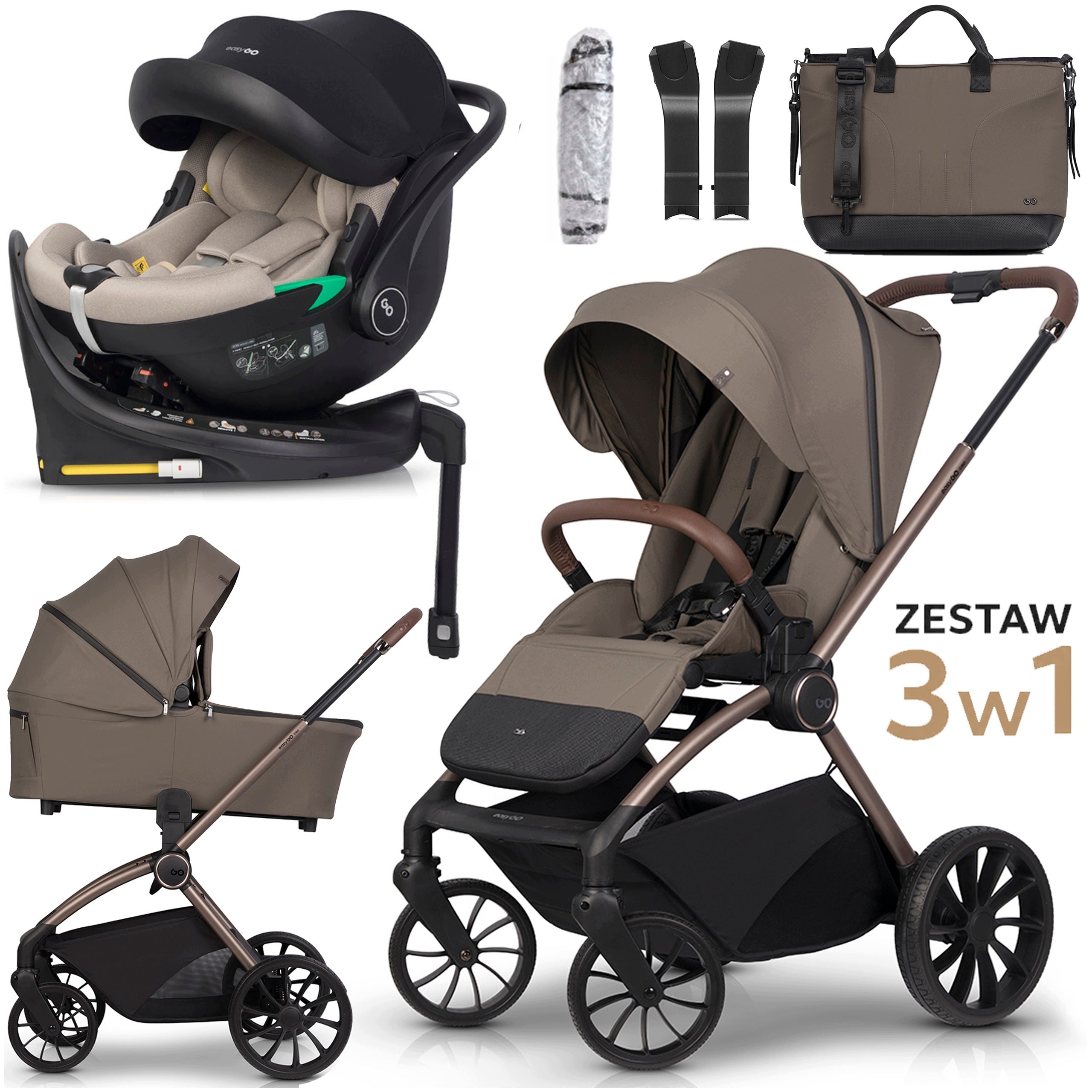 STROLLER + SWIVEL SEAT BASE ISOFIX GONDOLA SET 4in1 LARGE WHEELS