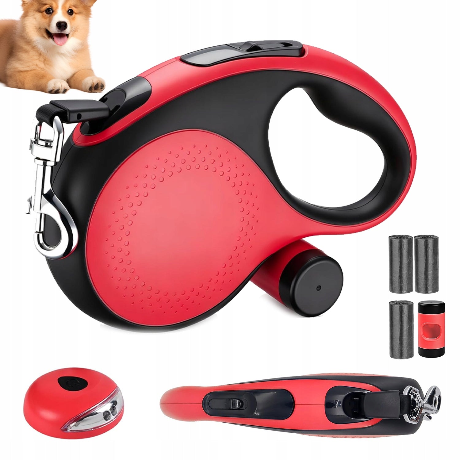 STRONG 8M AUTOMATIC LANYARD WITH LED AND 360° ANTI-SLIP BAG CONTAINER