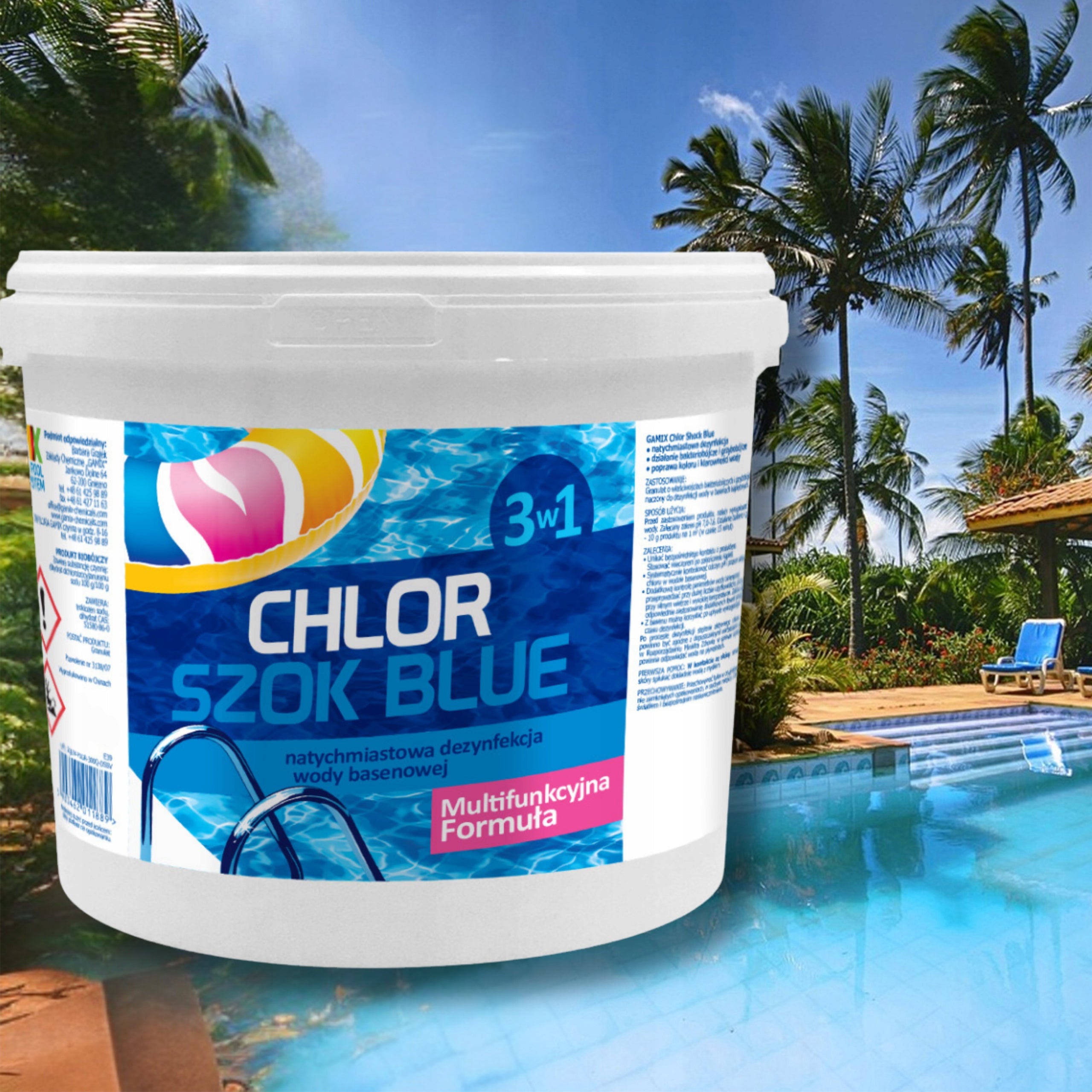 STRONG CHLORINE SHOCK BLUE FOR SWIMMING POOL GRANULES POOL CHEMISTRY GAMIX 5 KG Volume 5 l
