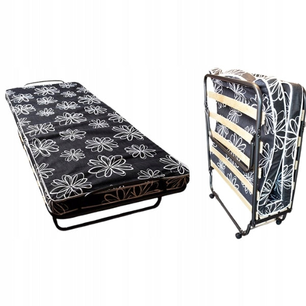 STRONG FIELD HIKING FOLDING BED WITH MATTRESS 80x190 120KG ON WHEELS Manufacturer code MOCNE ŁÓŻKO POLOWE MATERAC PIANKOWY LEŻANKA