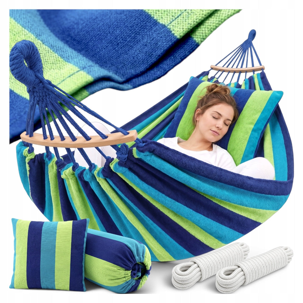 STRONG GARDEN HAMMOCK HIKING SWING REINFORCED 150kg 240cm + PILLOW