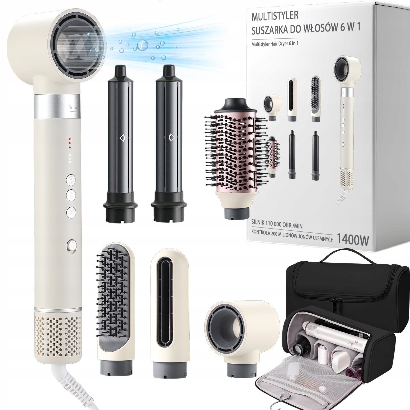 STRONG HAIR DRYER HAIR CURLER 6IN1 3 SPEED WITH IONIZATION 1400W ADJUSTMENT