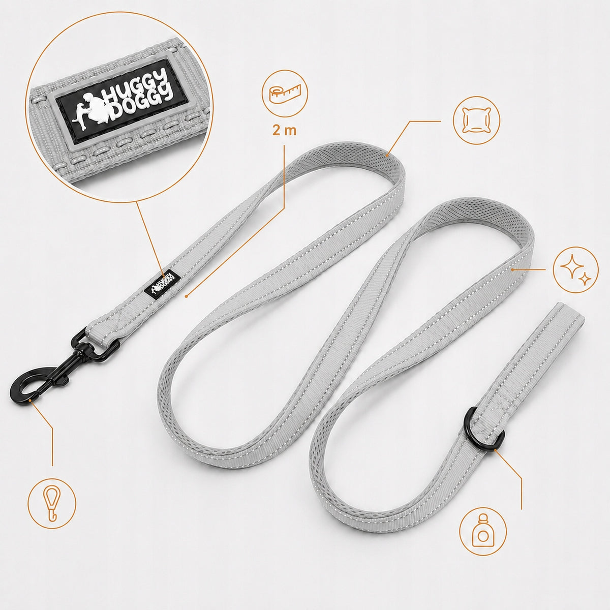 STRONG Lanyard for dog large 2m HUGGY DOGGY strong traditional Labrador grey L Packaging status original