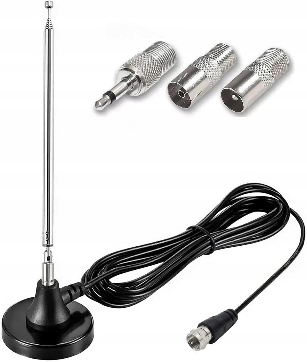 STRONG METAL FM ANTENNA WITH AMPLIFIER + 3 DIFFERENT ADAPTERS/PLUGS FOR RADIO