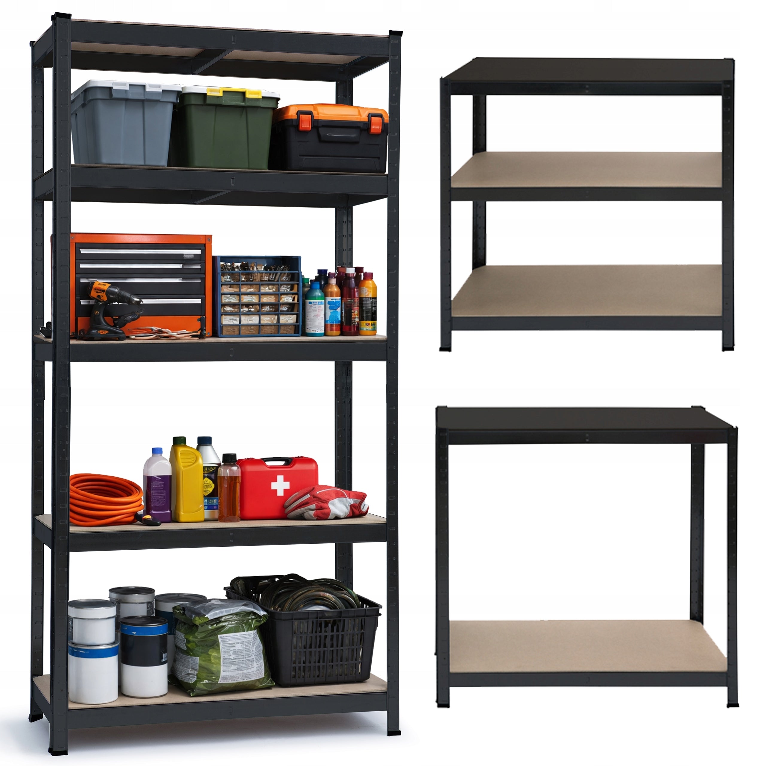 STRONG METAL STORAGE RACK 180x90x40cm CABINET SHELF GARAGE BLACK
