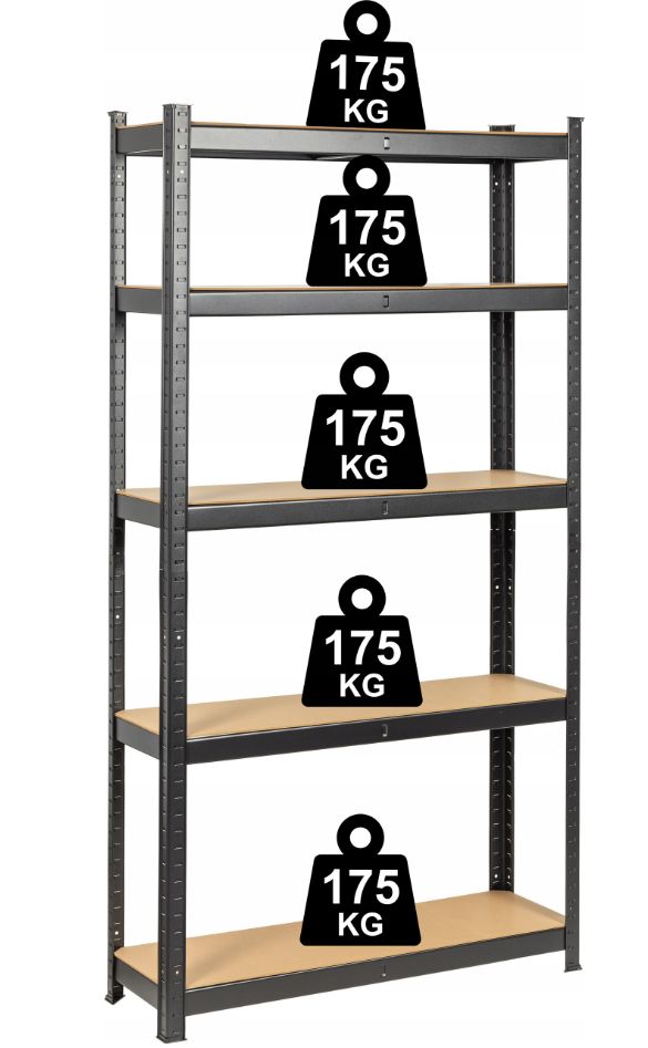 STRONG Storage Rack Metal Black Basement 5 Shelves 875 Kg 180x90x30cm Manufacturer Anytech