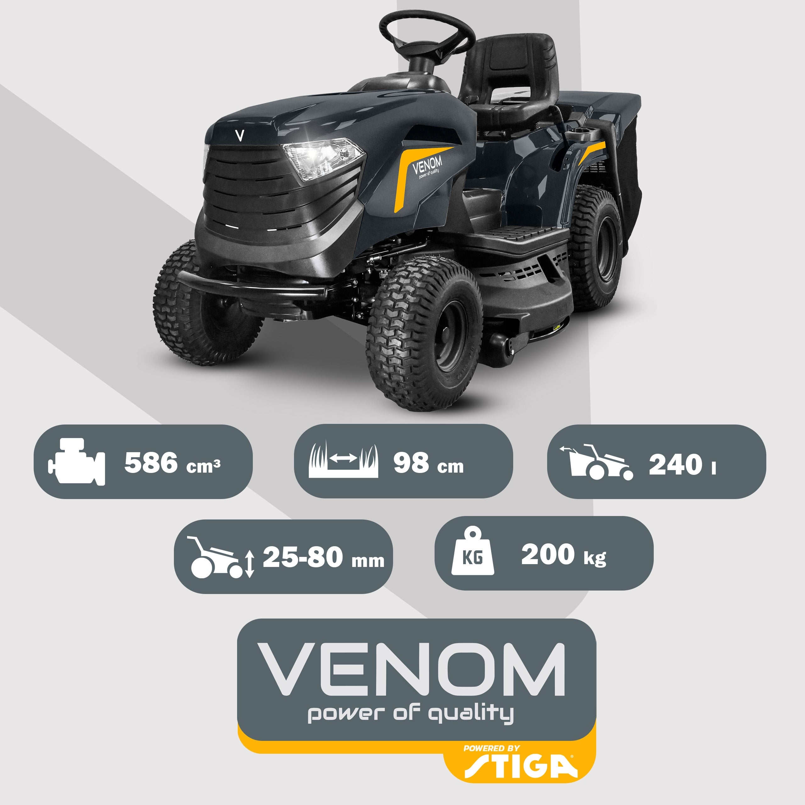 STRONG TRACTOR LAWN MOWER VENOM BY STIGA 2CYL 586cc BASKET TRAILER Packaging status original