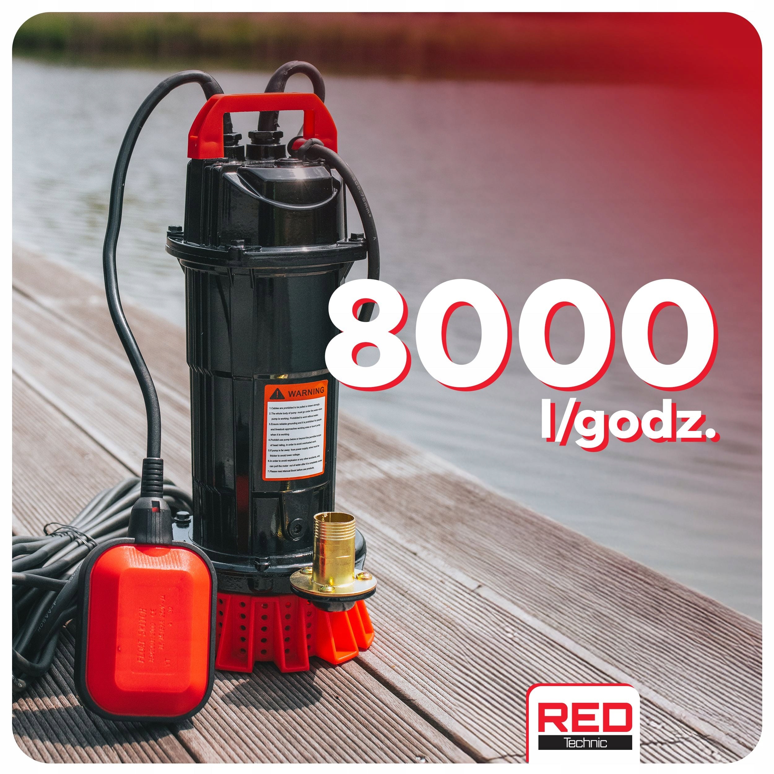 SUBMERSIBLE PUMP FOR DIRTY WATER CLEAN RAINWATER FLOAT 8000 l/h Engine power 650 W