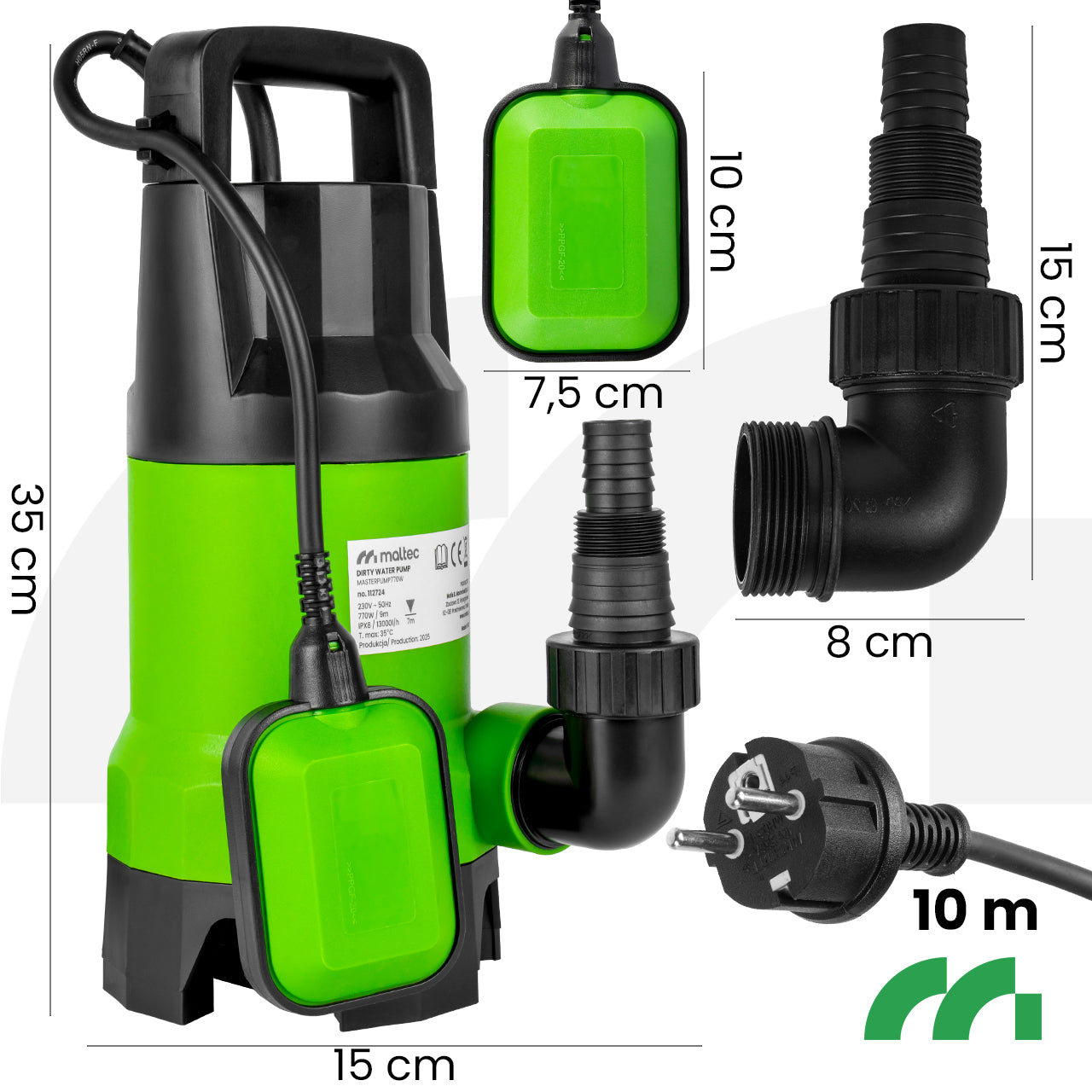 SUBMERSIBLE PUMP FOR DIRTY WATER CLEAN RAINWATER WELL FLOAT 13000 l/h Manufacturer MalTec