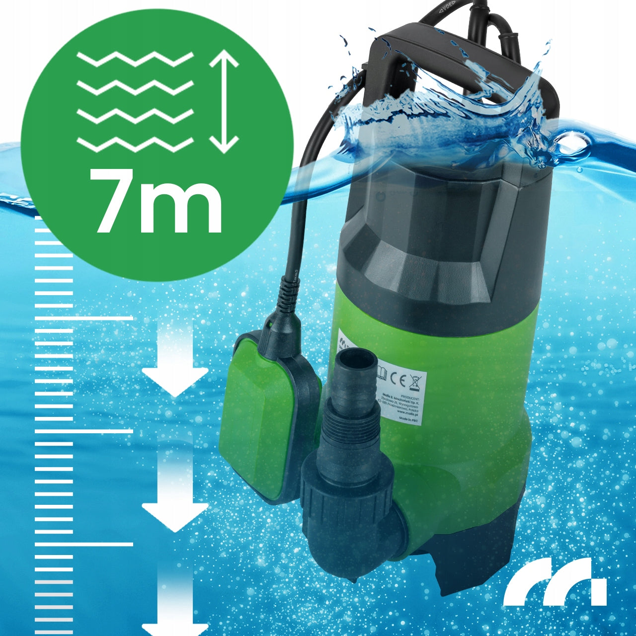 SUBMERSIBLE PUMP FOR DIRTY WATER CLEAN RAINWATER WELL FLOAT 13000 l/h Manufacturer code 112724