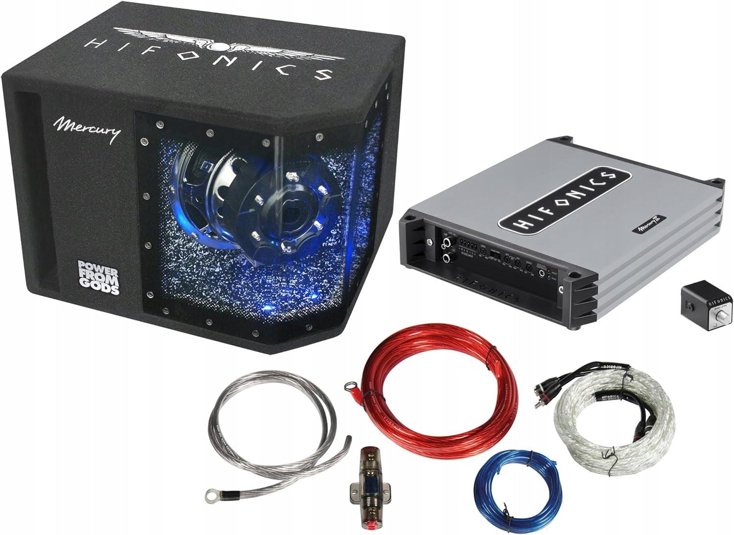 SUBWOOFER ACTIVE BASS BOX HIFONICS MBP1000.2 + AMPLIFIER + CABLES