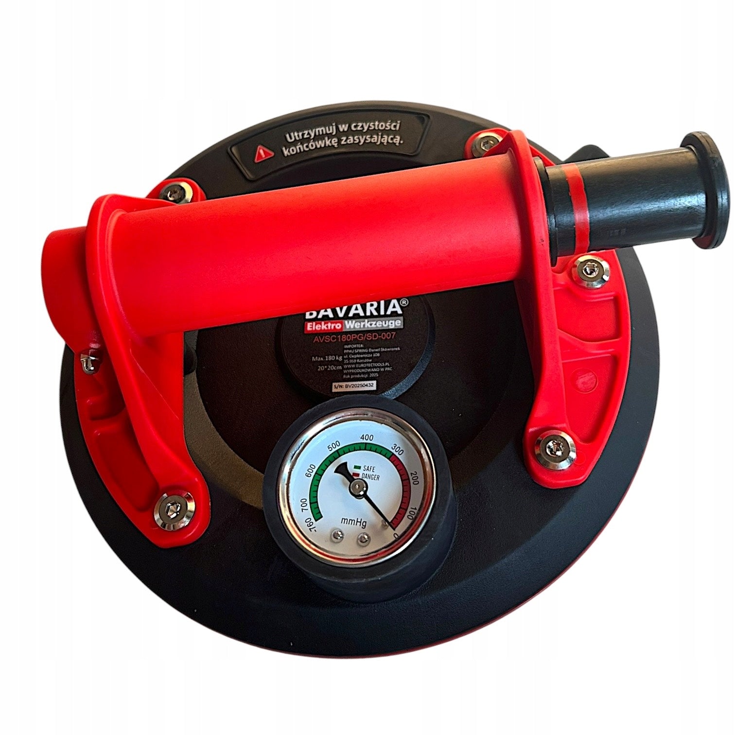 SUCTION CUP FOR GLAZE GLASS TILES WITH VACUUM PRESSURE GAUGE UP TO 180KG 200MM Packaging status original