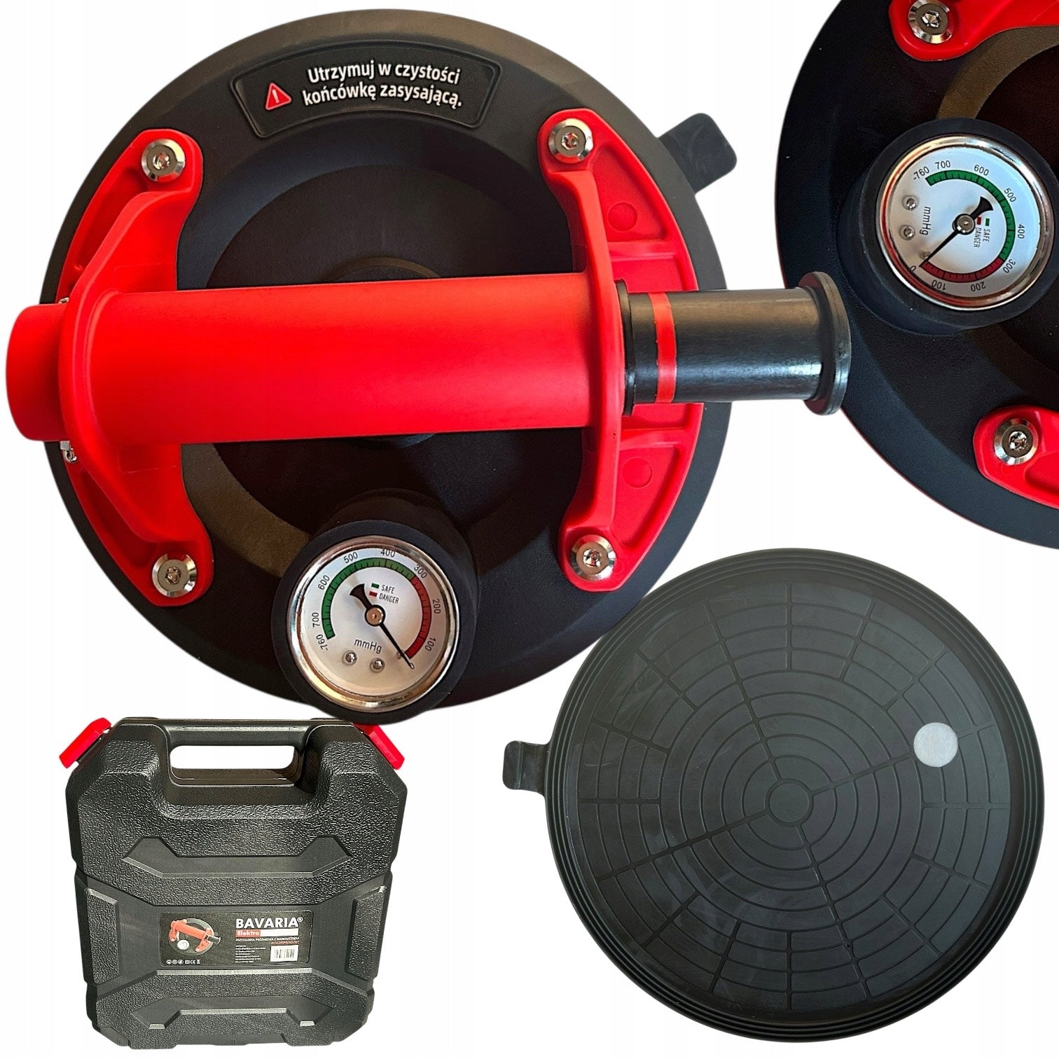 SUCTION CUP FOR GLAZE GLASS TILES WITH VACUUM PRESSURE GAUGE UP TO 180KG 200MM