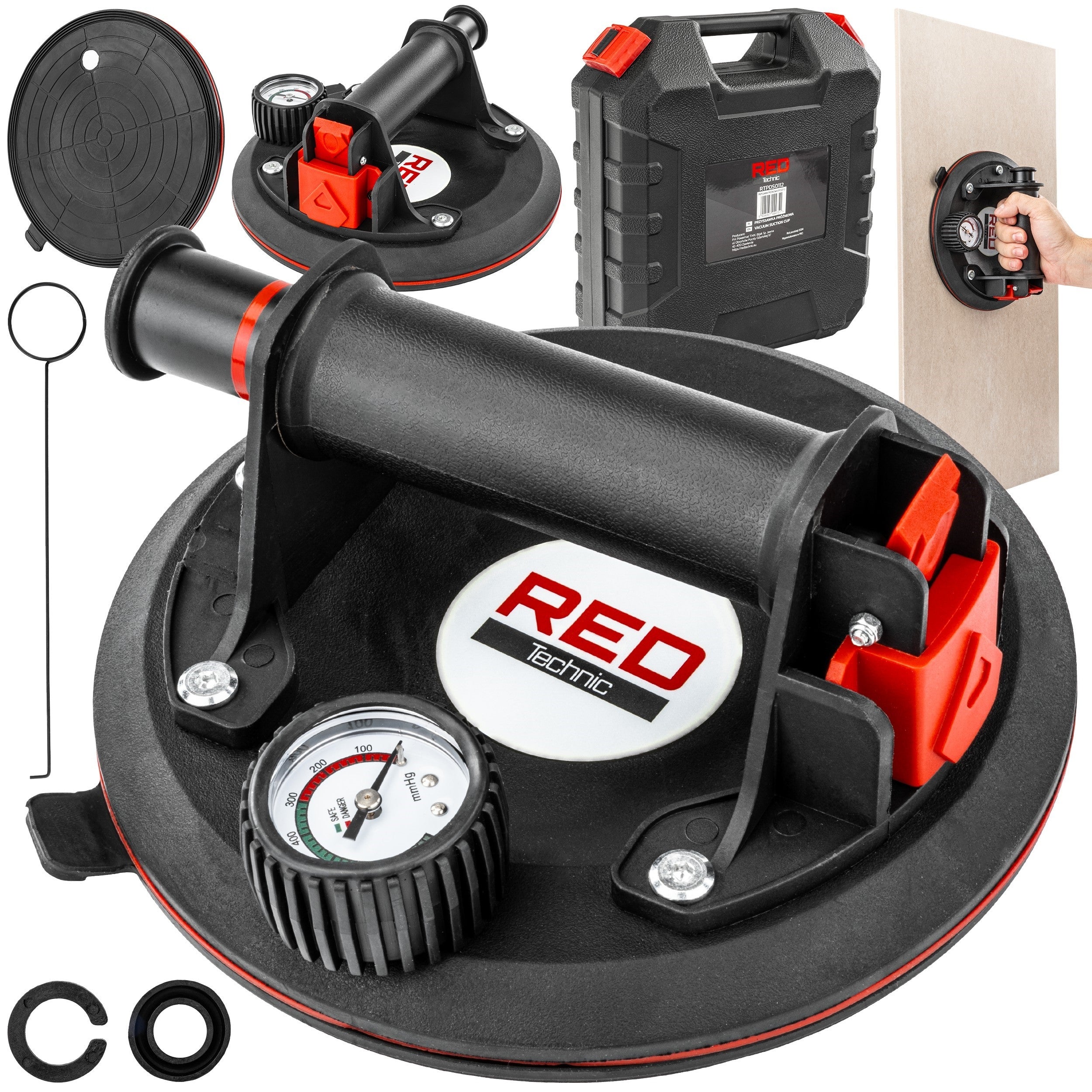 SUCTION CUP VACUUM HOLDER WITH PRESSURE GAUGE PUMP FOR GLASS TILES