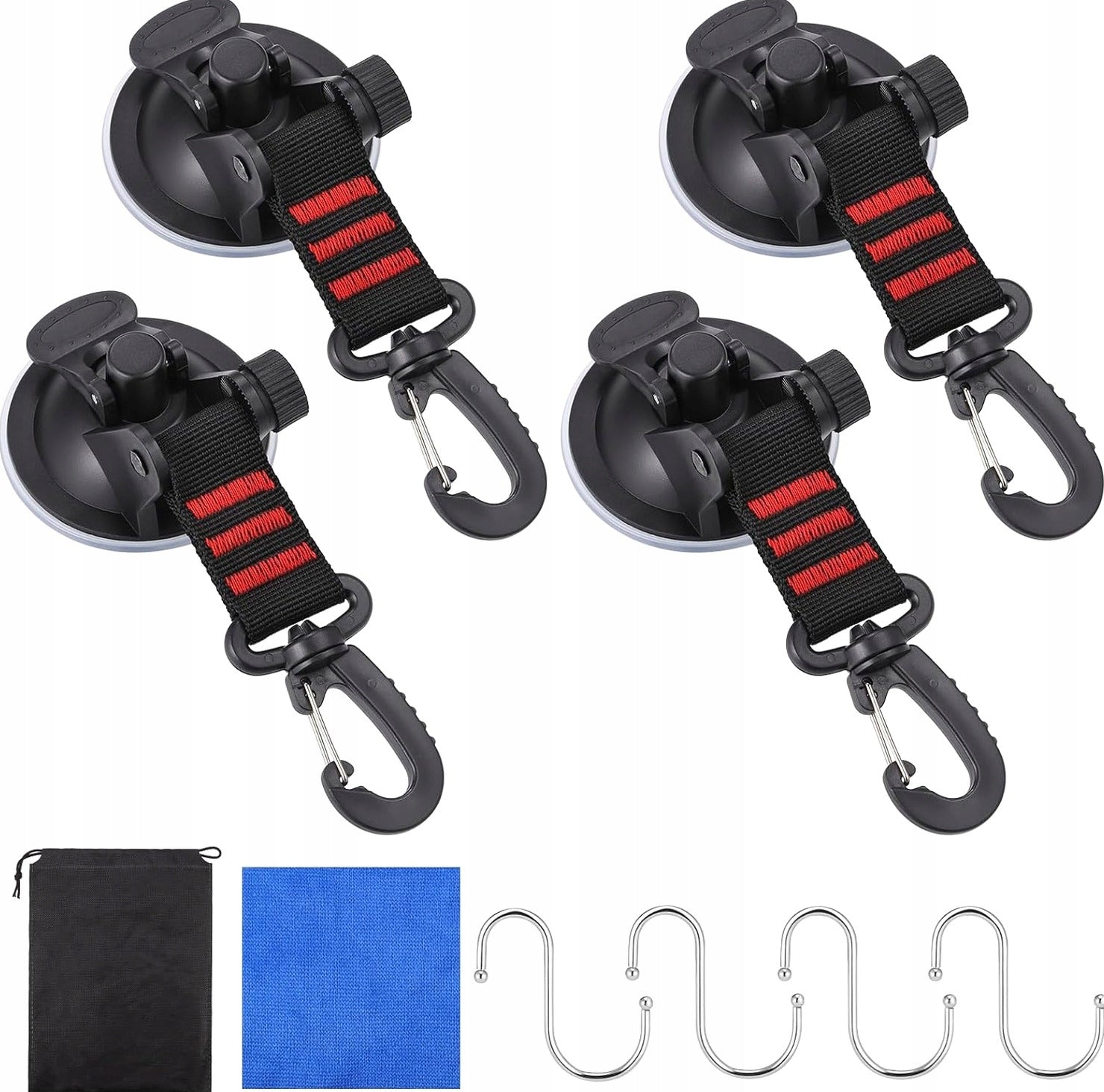 SUCTION CUPS 4 PIECES STRONG UNIVERSAL CAMPING SWIVEL HOOKS
