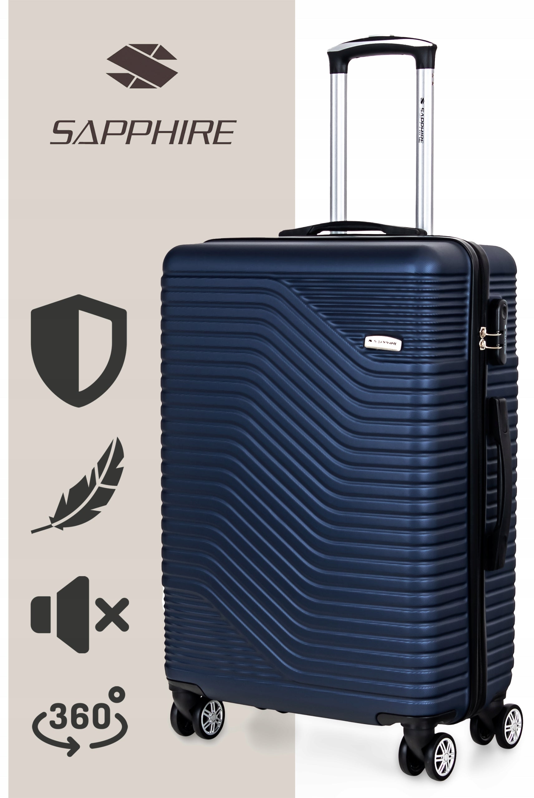 SUITCASE LARGE TRAVEL ON wheels LUGGAGE with ABS strong CIPHER XXL Sapphire DUO EAN (GTIN) 5903228928369