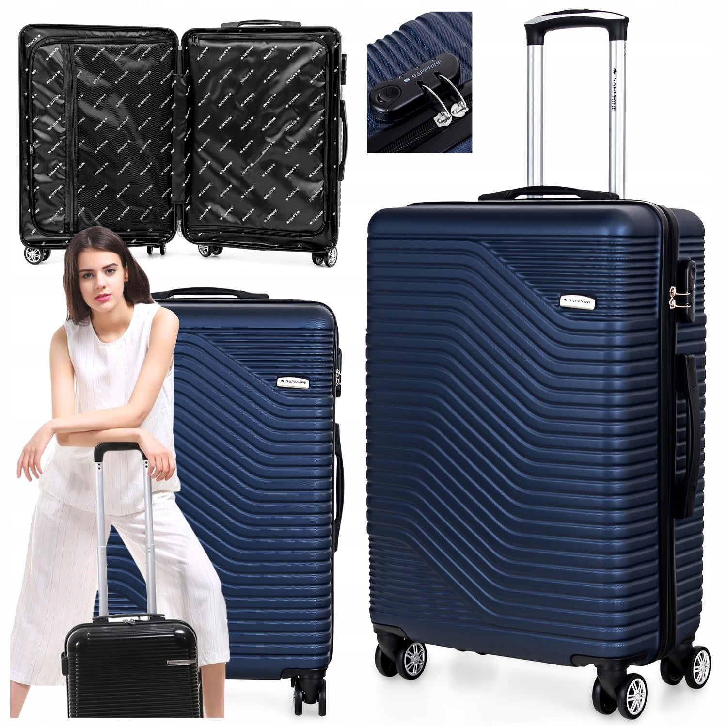 SUITCASE LARGE TRAVEL ON wheels LUGGAGE with ABS strong CIPHER XXL Sapphire DUO