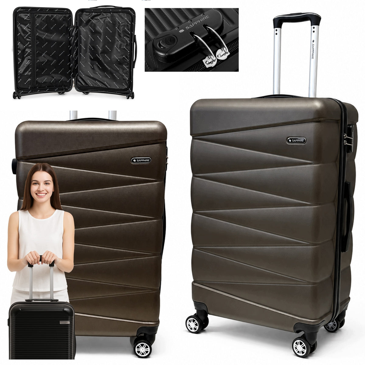 SUITCASE LARGE TRAVEL ON wheels LUGGAGE with ABS strong CIPHER XXL Sapphire DUO2