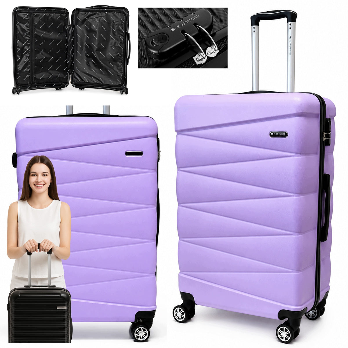 SUITCASE LARGE TRAVEL ON wheels LUGGAGE with ABS strong CIPHER XXL Sapphire DUO2