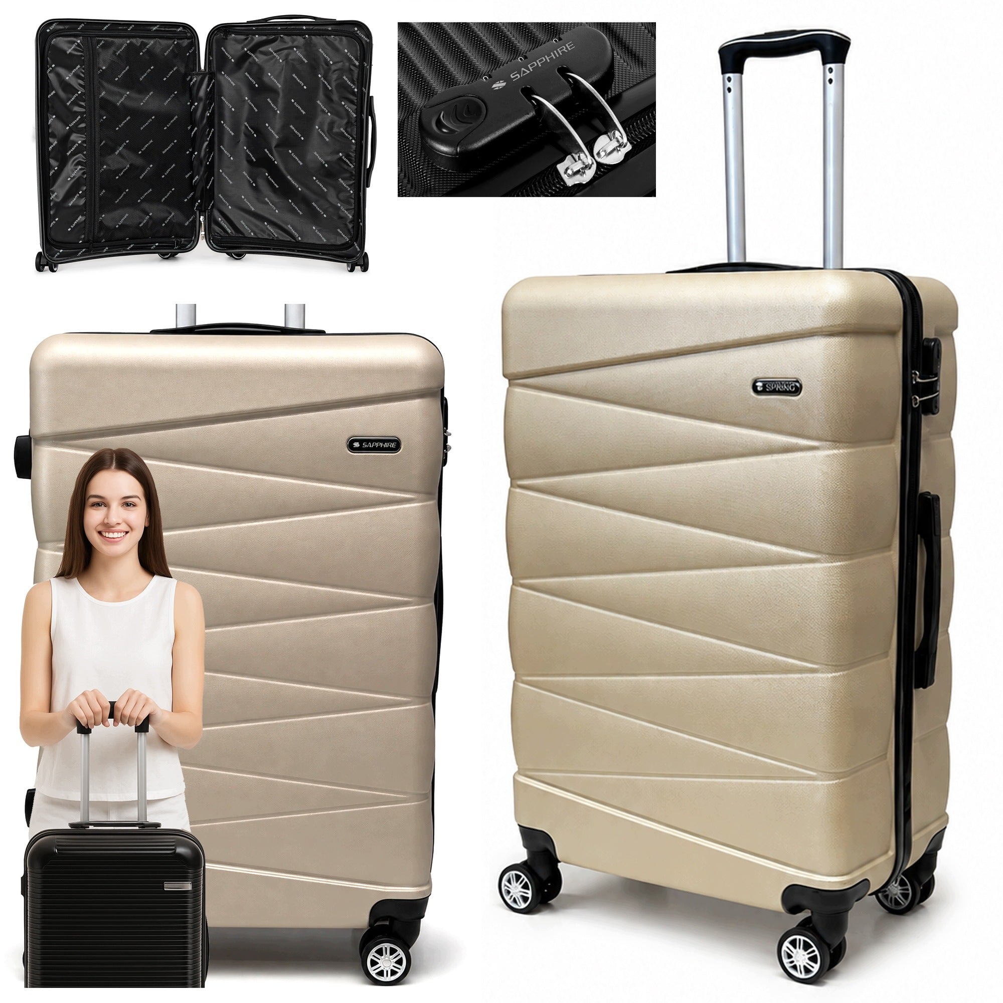 SUITCASE LARGE TRAVEL ON wheels LUGGAGE with ABS strong CIPHER XXL Sapphire DUO2