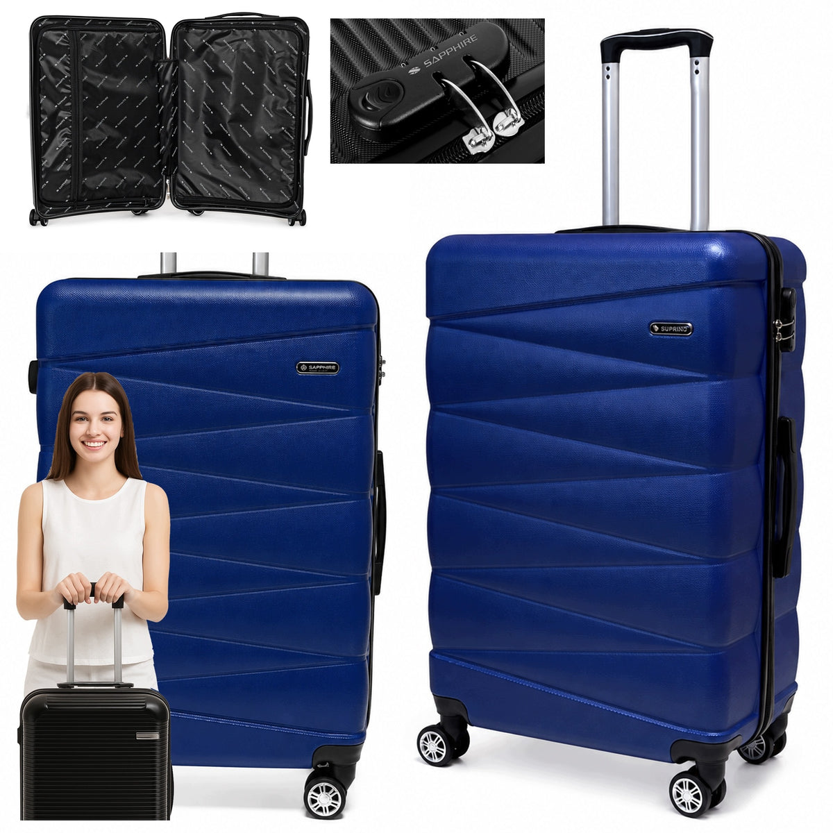 SUITCASE LARGE TRAVEL ON wheels LUGGAGE with ABS strong CIPHER XXL Sapphire DUO2