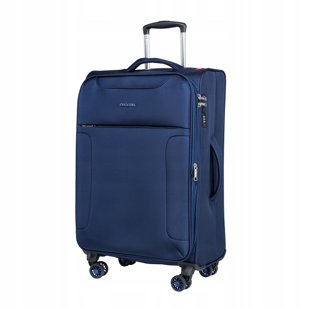 SUITCASE Soft Medium Navy Blue 4 WHEELS Strong Widened PUCCINI New PL