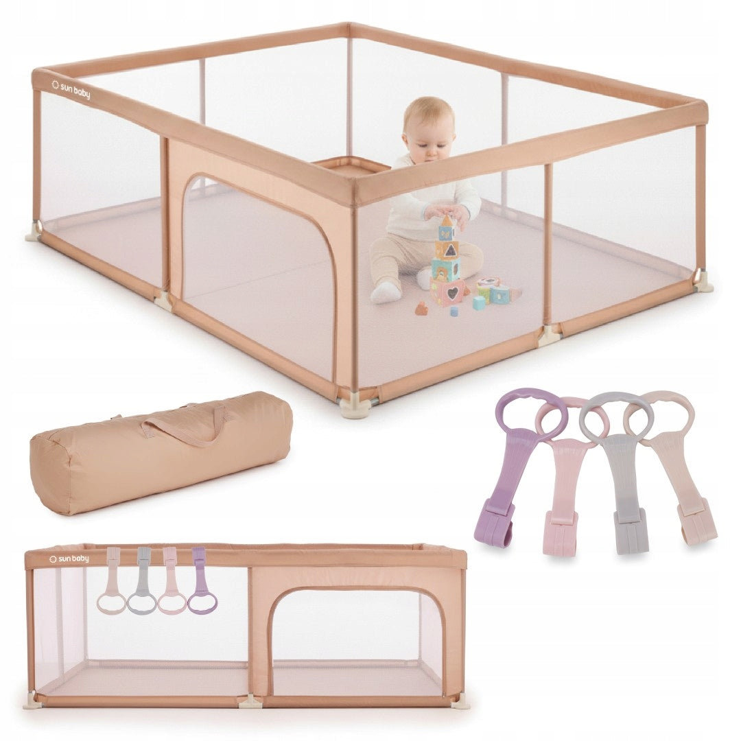 SUN BABY Large Playpen for Baby SQUARE TOYS 150 x 200 x 68 cm + handles
