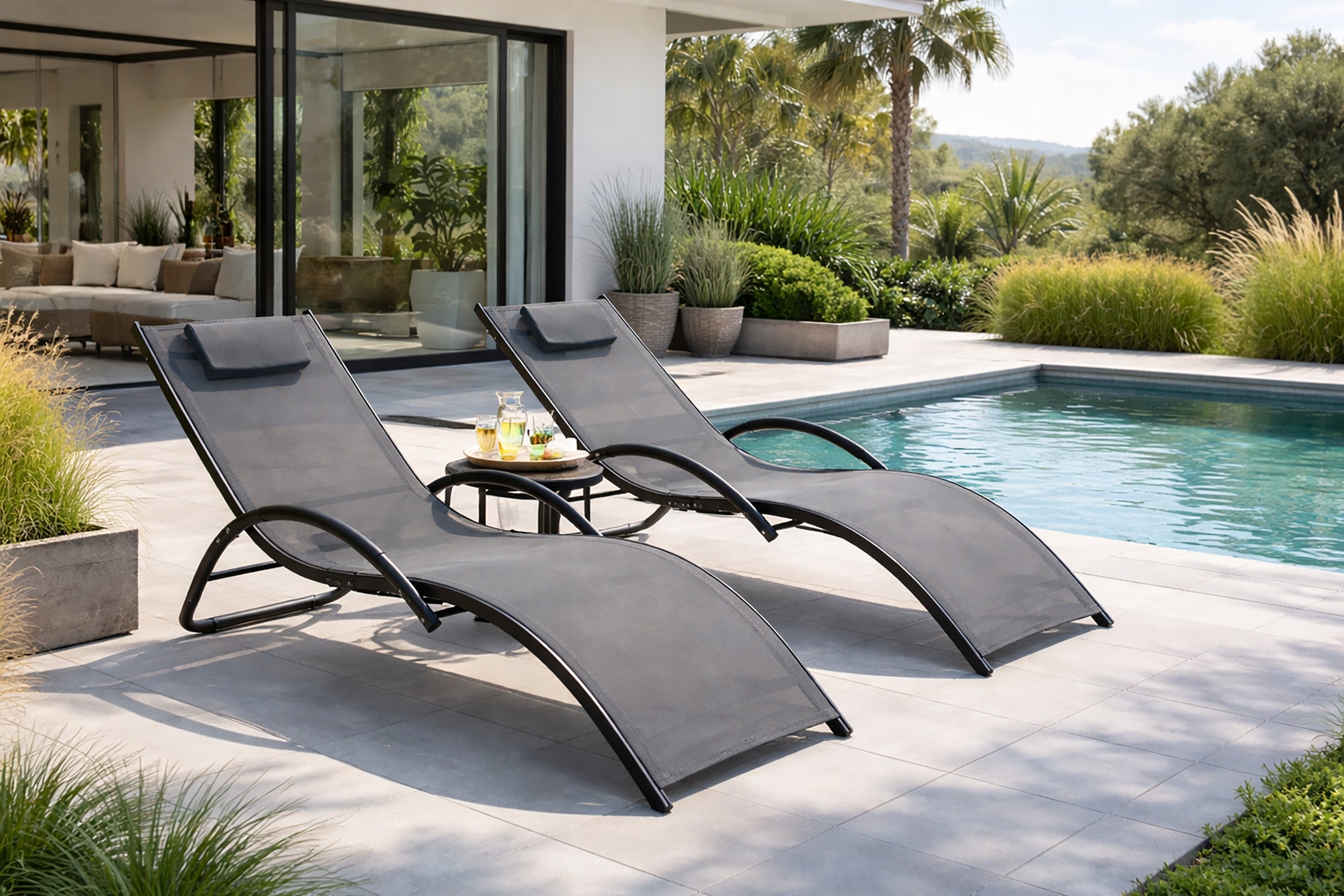 SUN LOUNGER ALUMINUM GARDEN MODERN ARMCHAIR COUCH ZERO GRAVITY SWING GREY Color gray