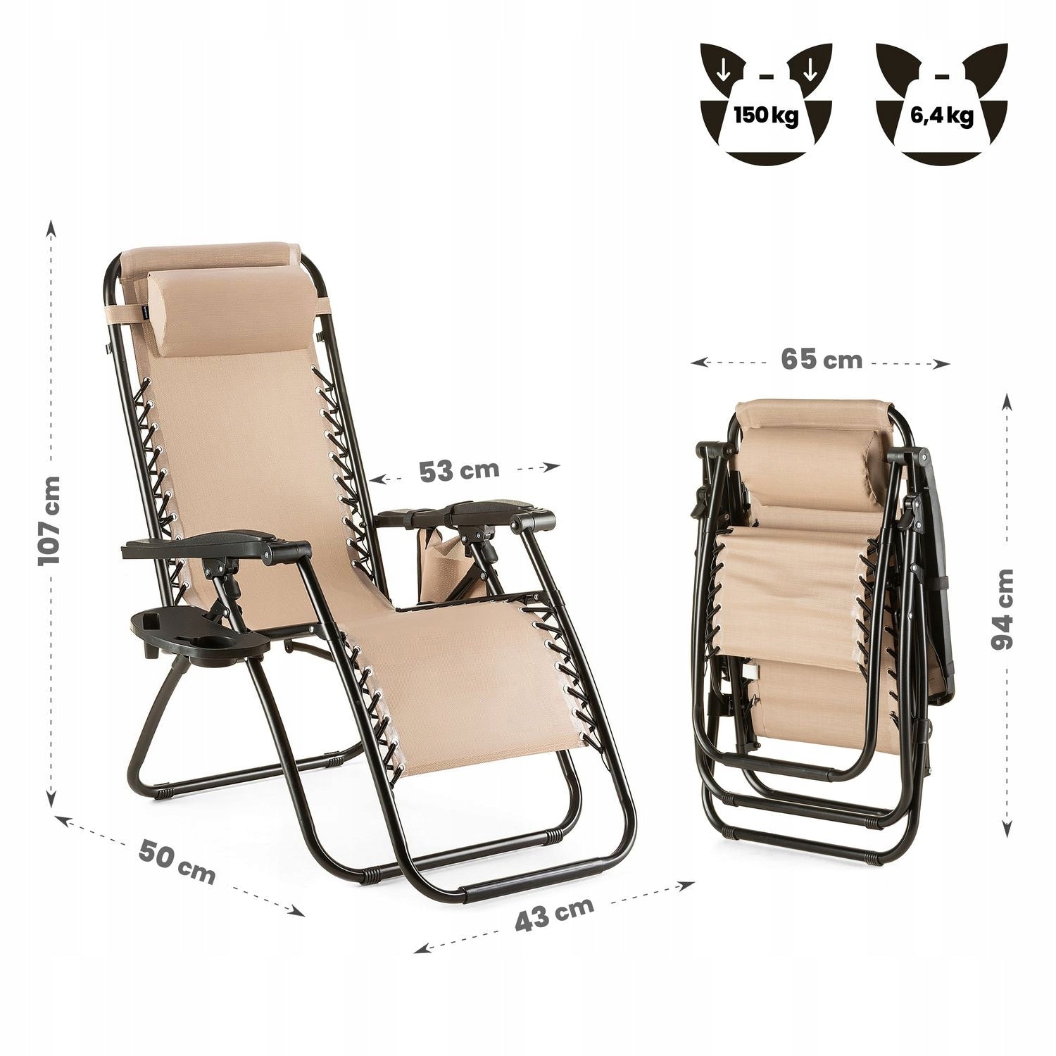 SUN LOUNGER BEACH CHAIR FOLDING ZERO GRAVITY ADJUSTABLE LUVERNO Frame material steel