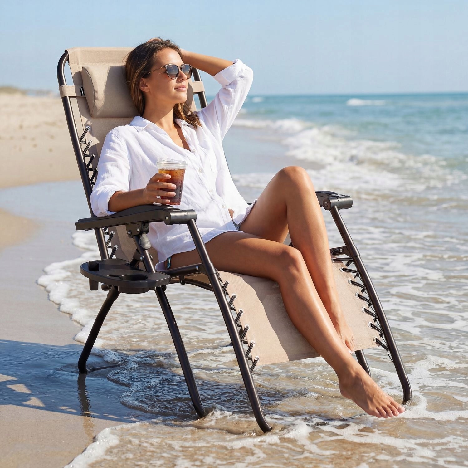 SUN LOUNGER BEACH CHAIR FOLDING ZERO GRAVITY ADJUSTABLE LUVERNO Kind sunbed