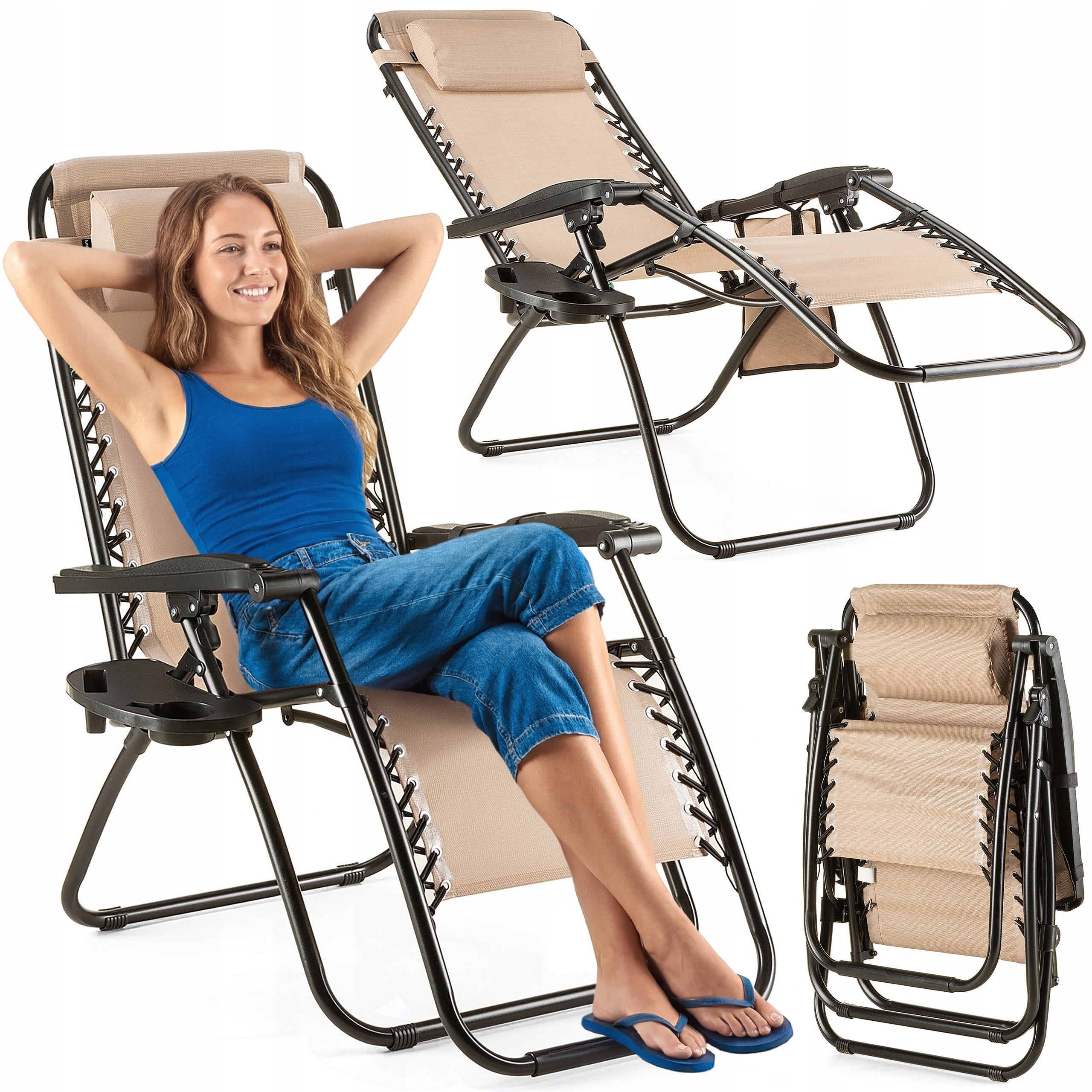 SUN LOUNGER BEACH CHAIR FOLDING ZERO GRAVITY ADJUSTABLE LUVERNO