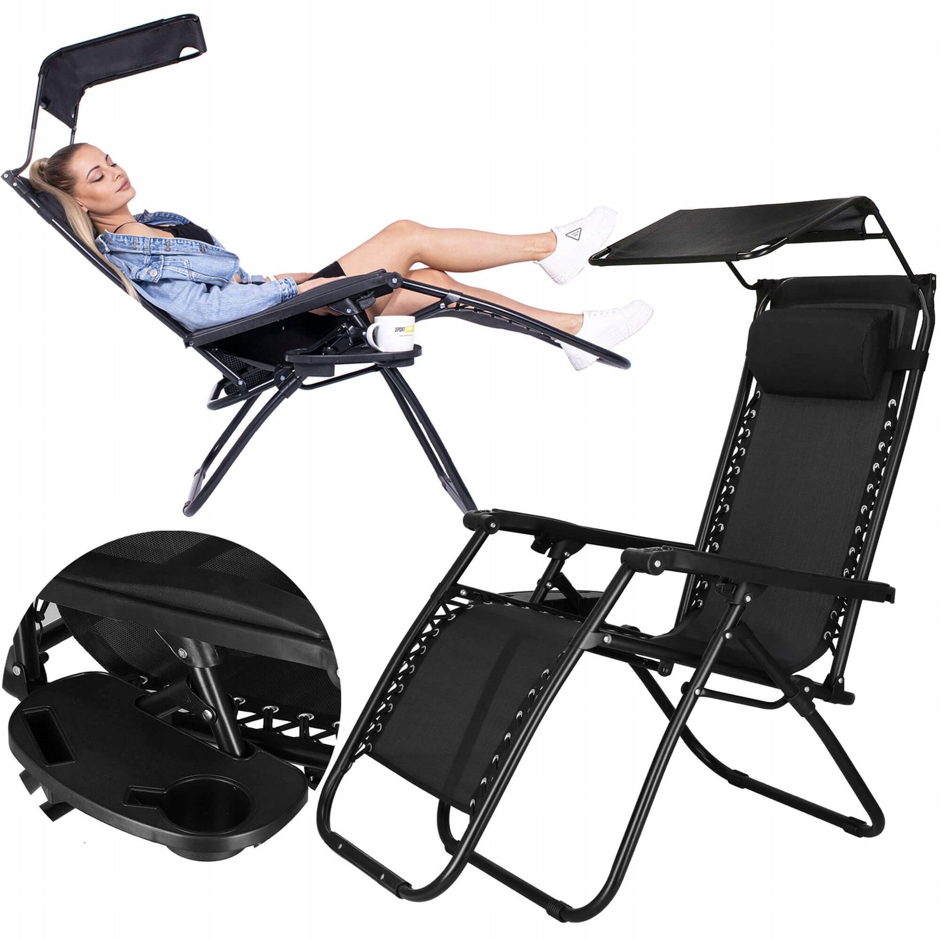 SUN LOUNGER BEACH CHAIR FOLDING ZERO GRAVITY TOURIST WITH VISOR Length (longer side) 175 cm
