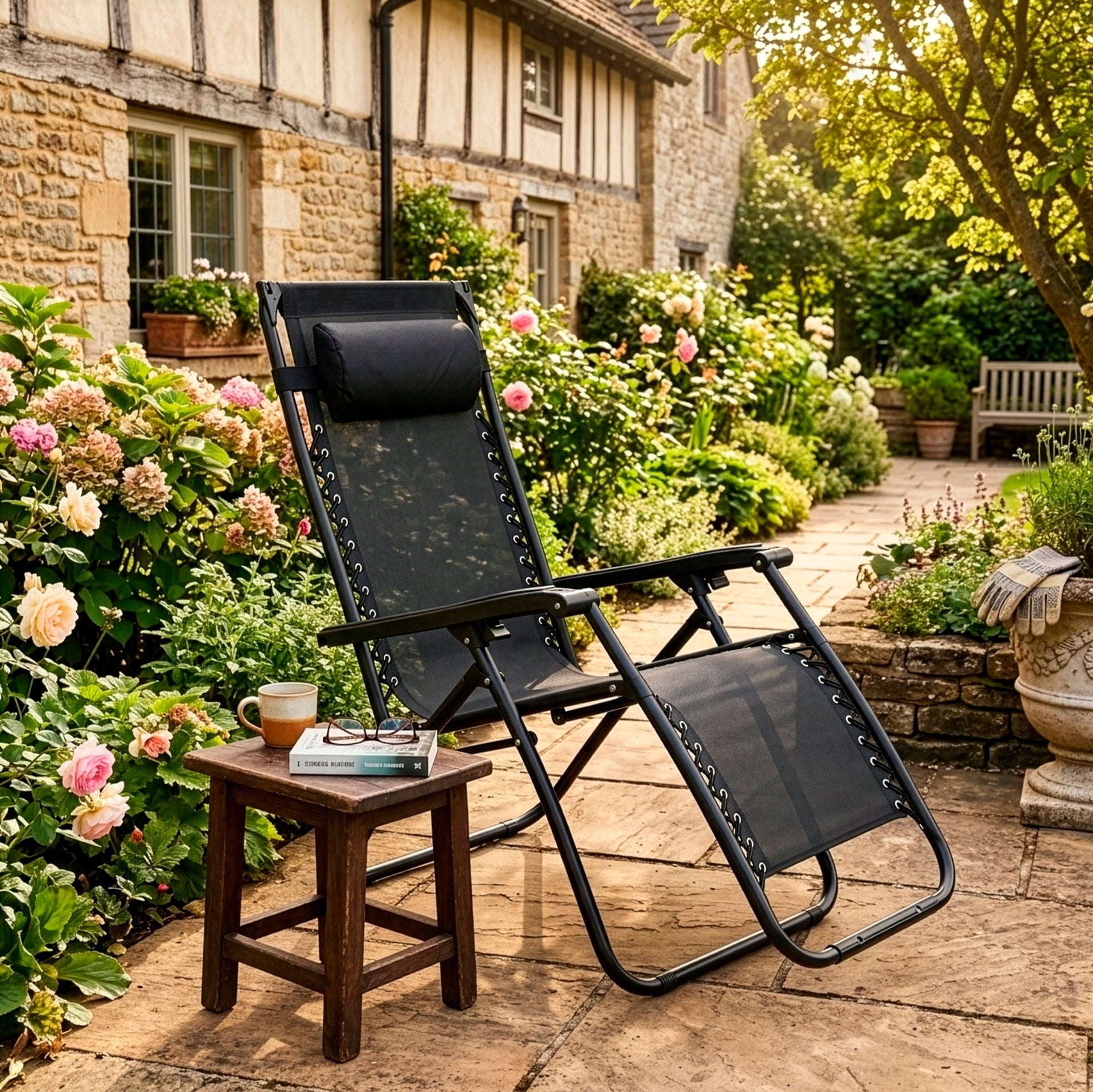 SUN LOUNGER BEACH CHAIR FOLDING ZERO GRAVITY TOURIST WITH VISOR Model GC0003 LEŻAK OGRODOWY ZERO GRAVITY