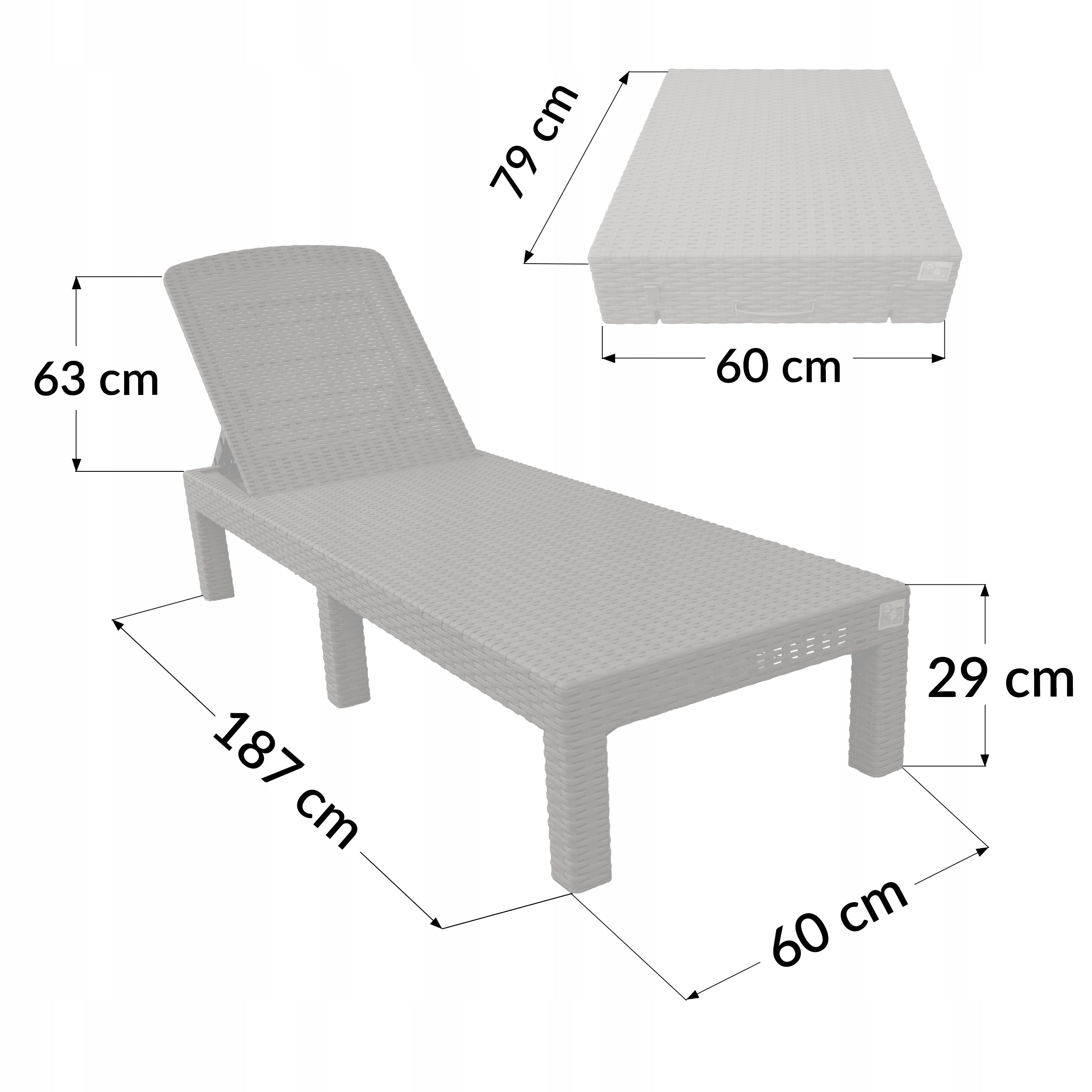 SUN LOUNGER BEACH POOL CHAIR ADJUSTABLE FOLDING BEACH CHAIR Length (longer side) 187 cm