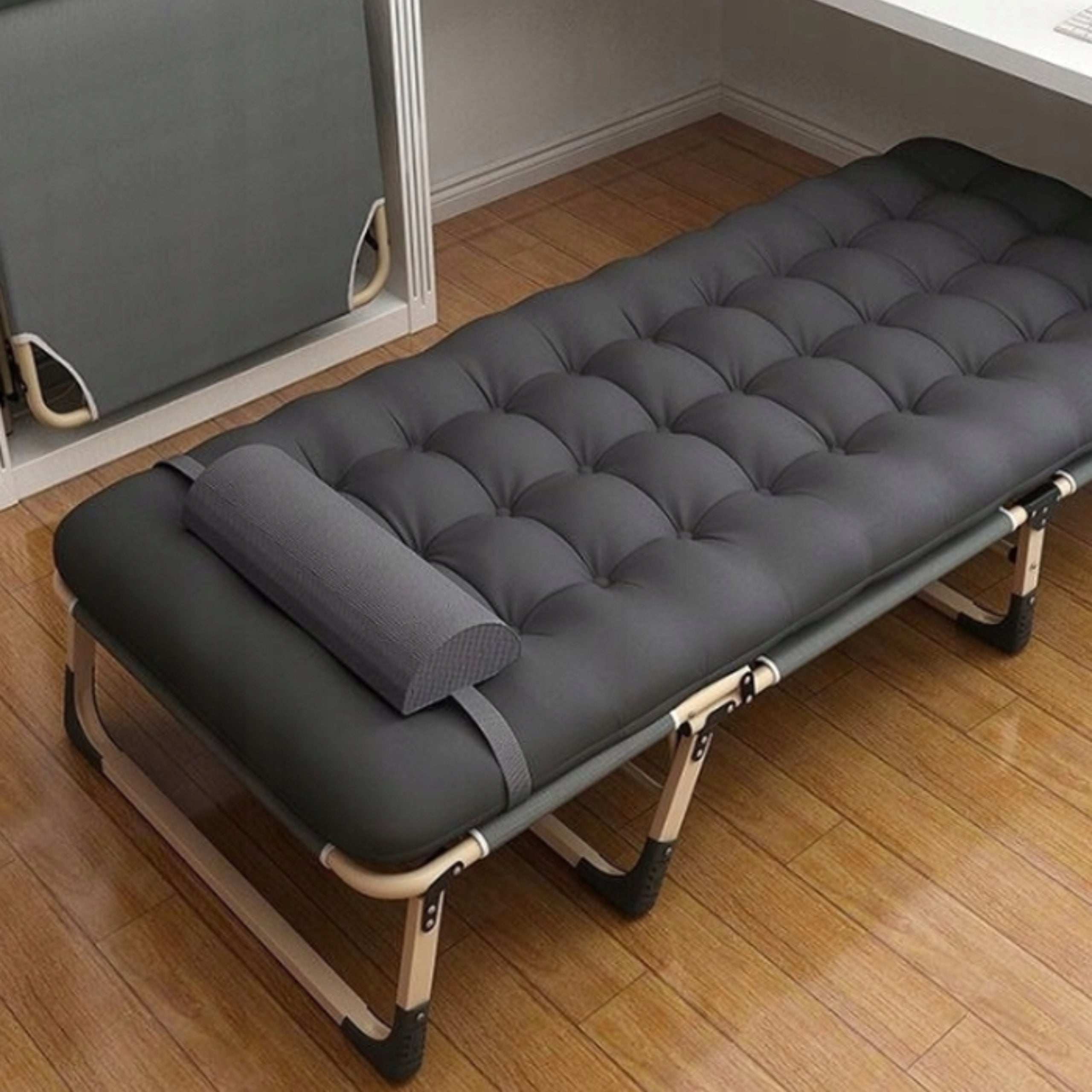 SUN LOUNGER BEACH TOURIST BED WITH MATTRESS CUSHION GREY 180CM Kind couch