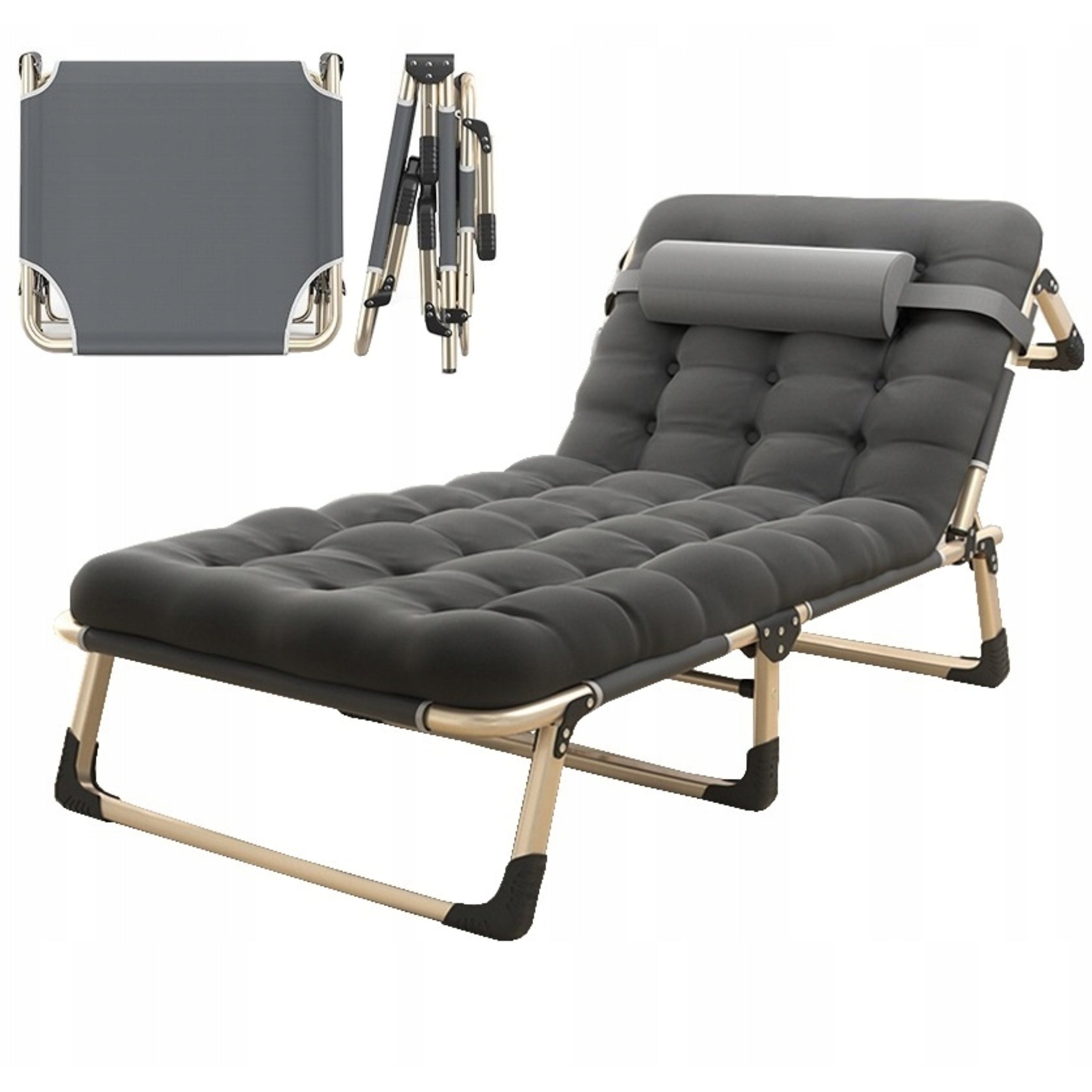SUN LOUNGER BEACH TOURIST BED WITH MATTRESS CUSHION GREY 180CM Packaging status original