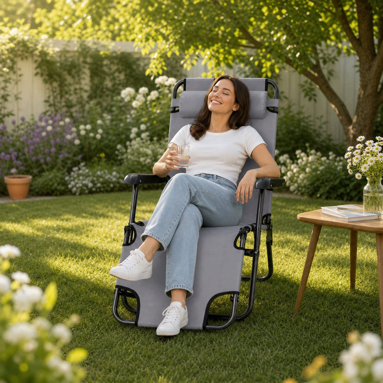 SUN LOUNGER FOLDING BEACH CHAIR GREY FOR GARDEN LIGHT COUCH Manufacturer code Lezak1f